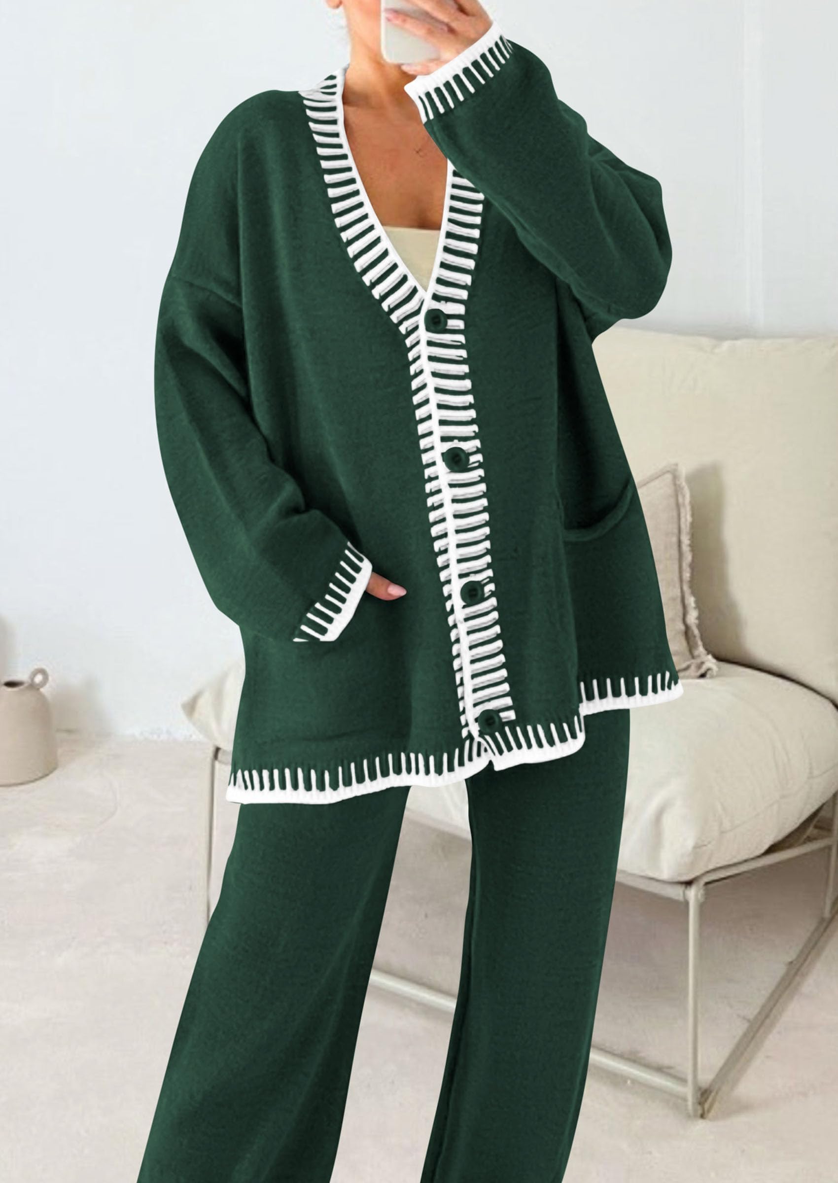 Women's Fall 2 Piece Matching Cozy Knit Sweater Lounge Sets