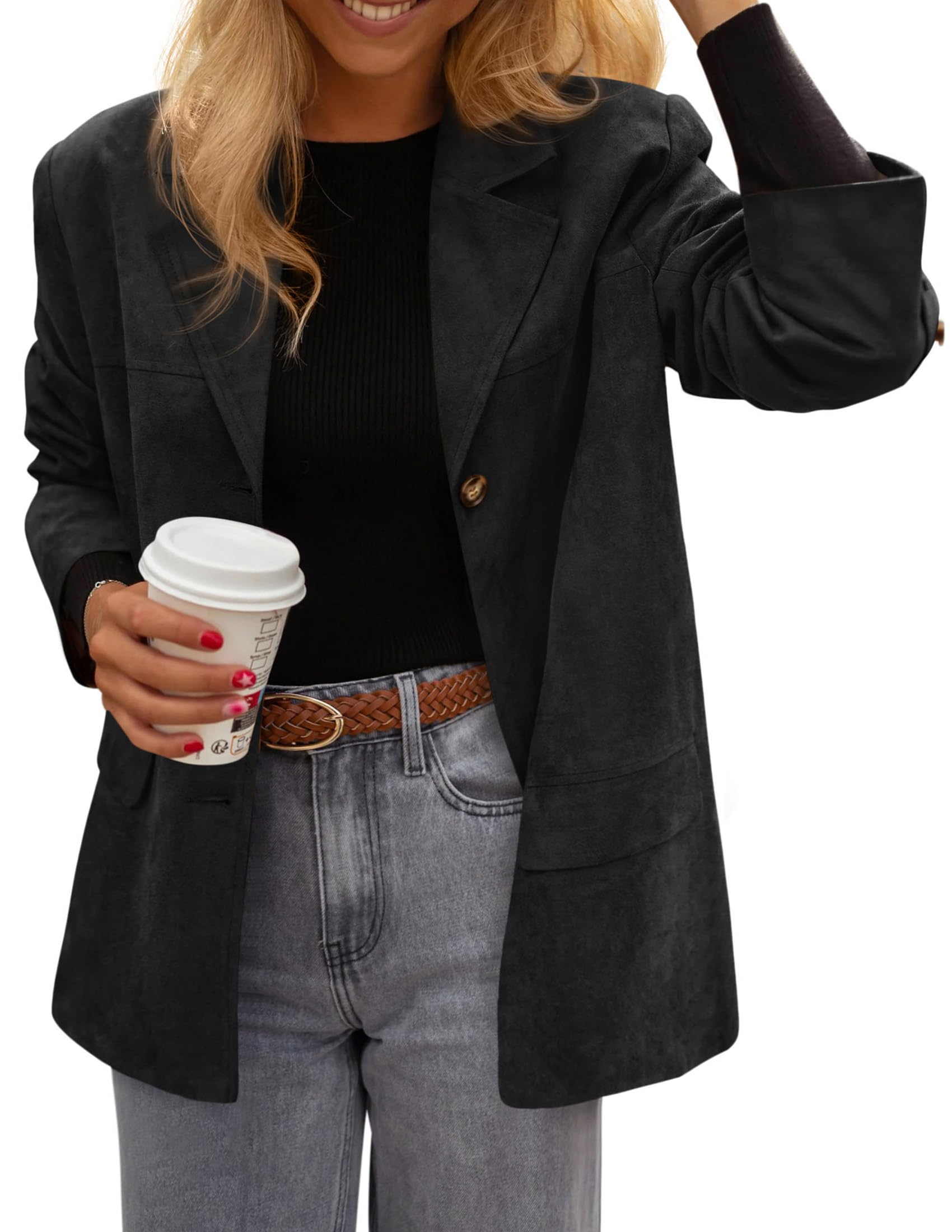 Blazers for Women Western Fall Faux Suede Jacket Black