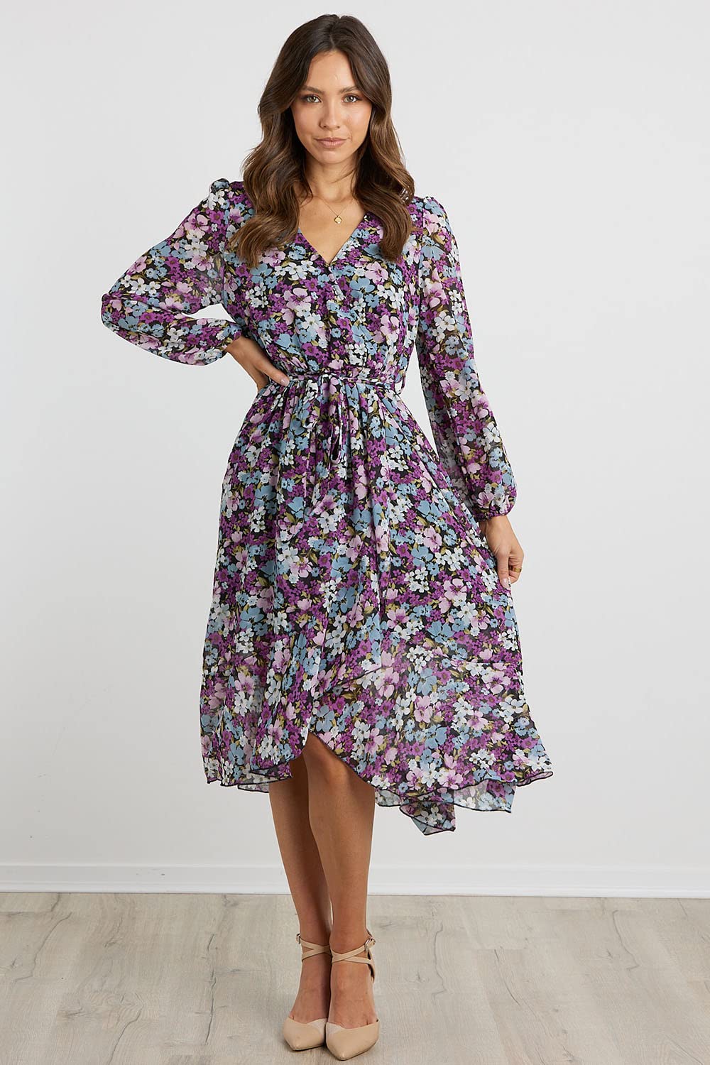 Women's Floral Boho Long Sleeve Maxi Dress, Floral Purple,S
