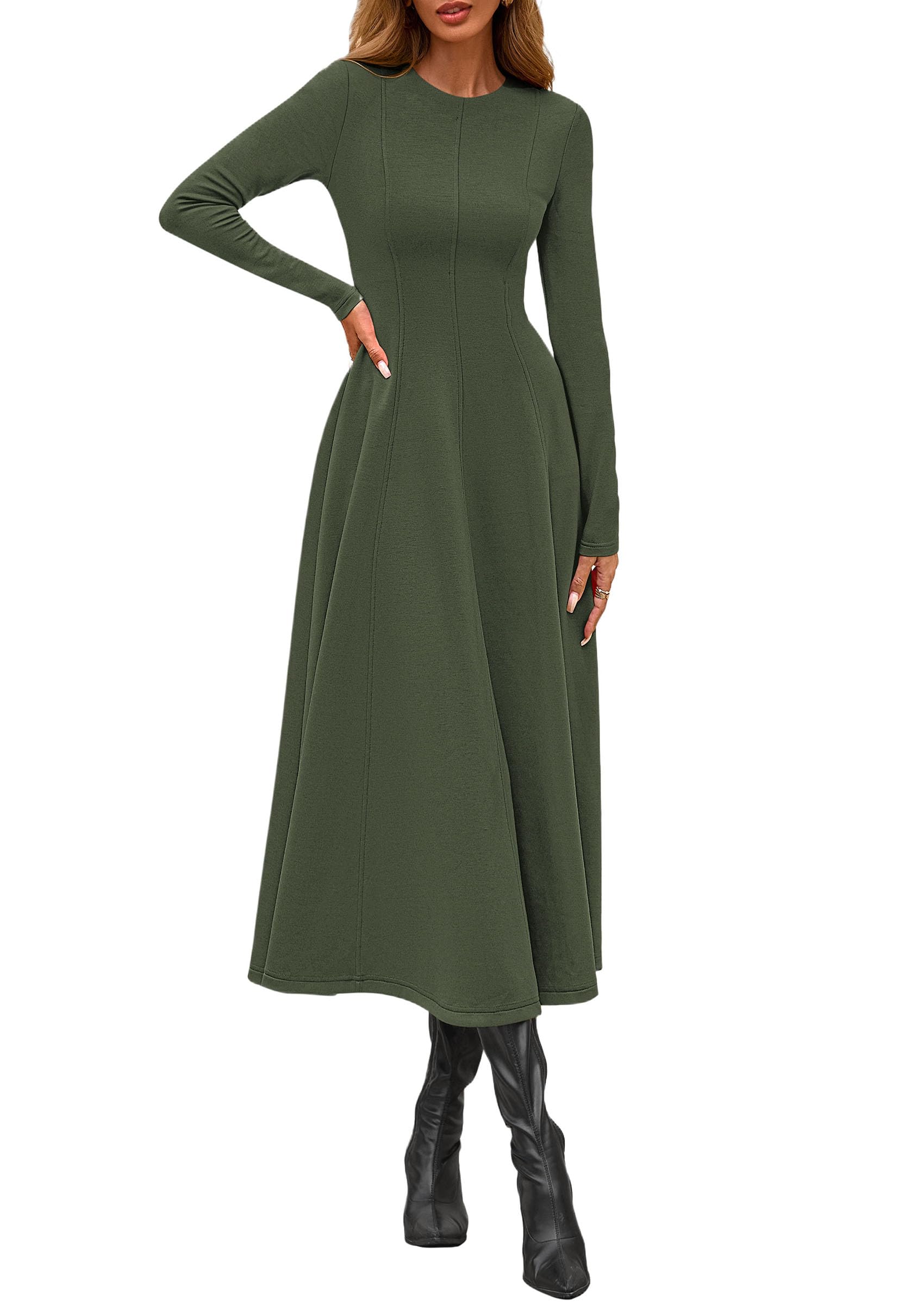 Women's Fall Long Sleeve A Line Midi Elegant Cocktail Dress