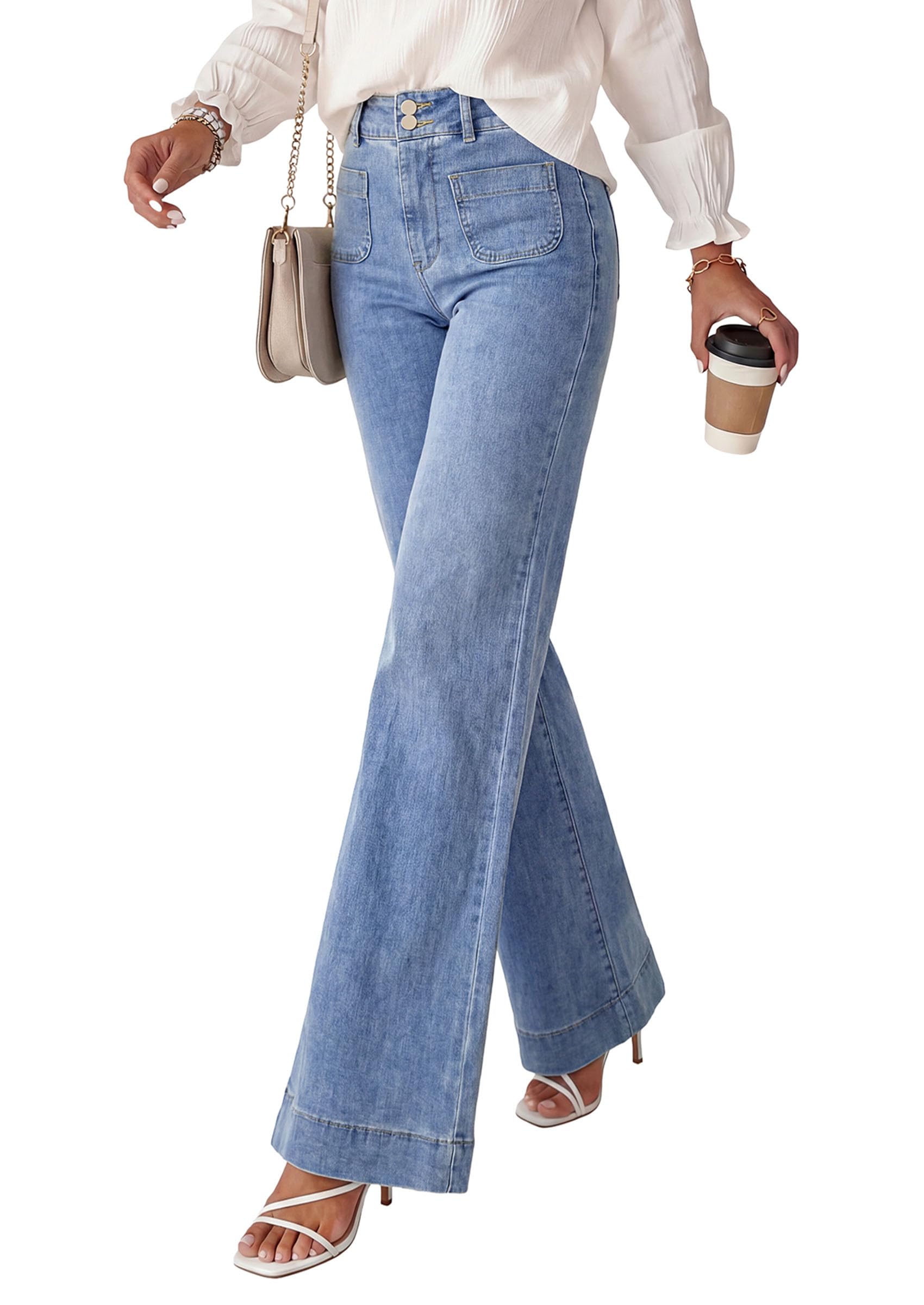 Womens Wide Leg High Waisted Trendy Jeans,Dusk Blue,12