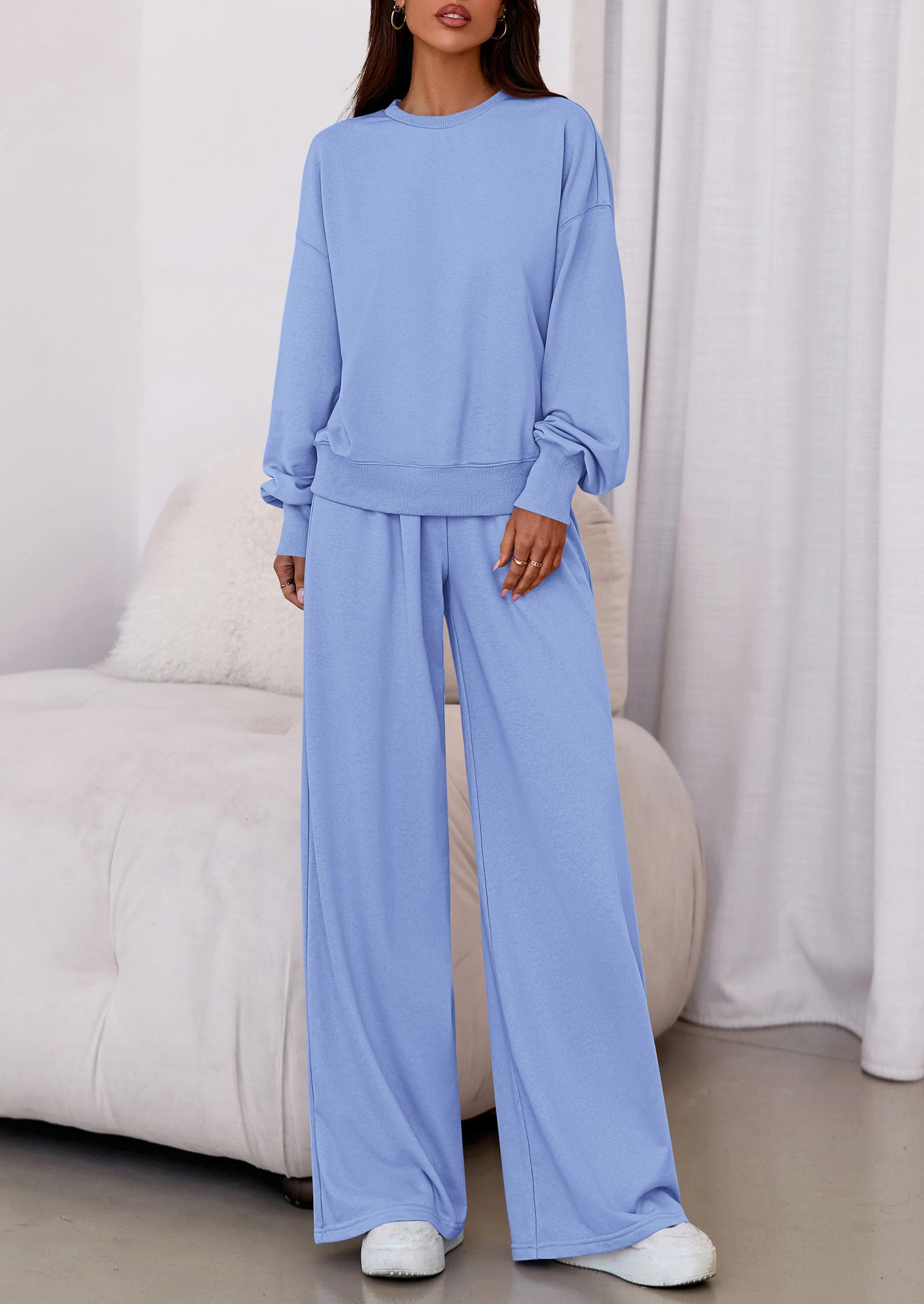 Womens Loose Fit Casual 2 Piece Lounge Set,Blue,S