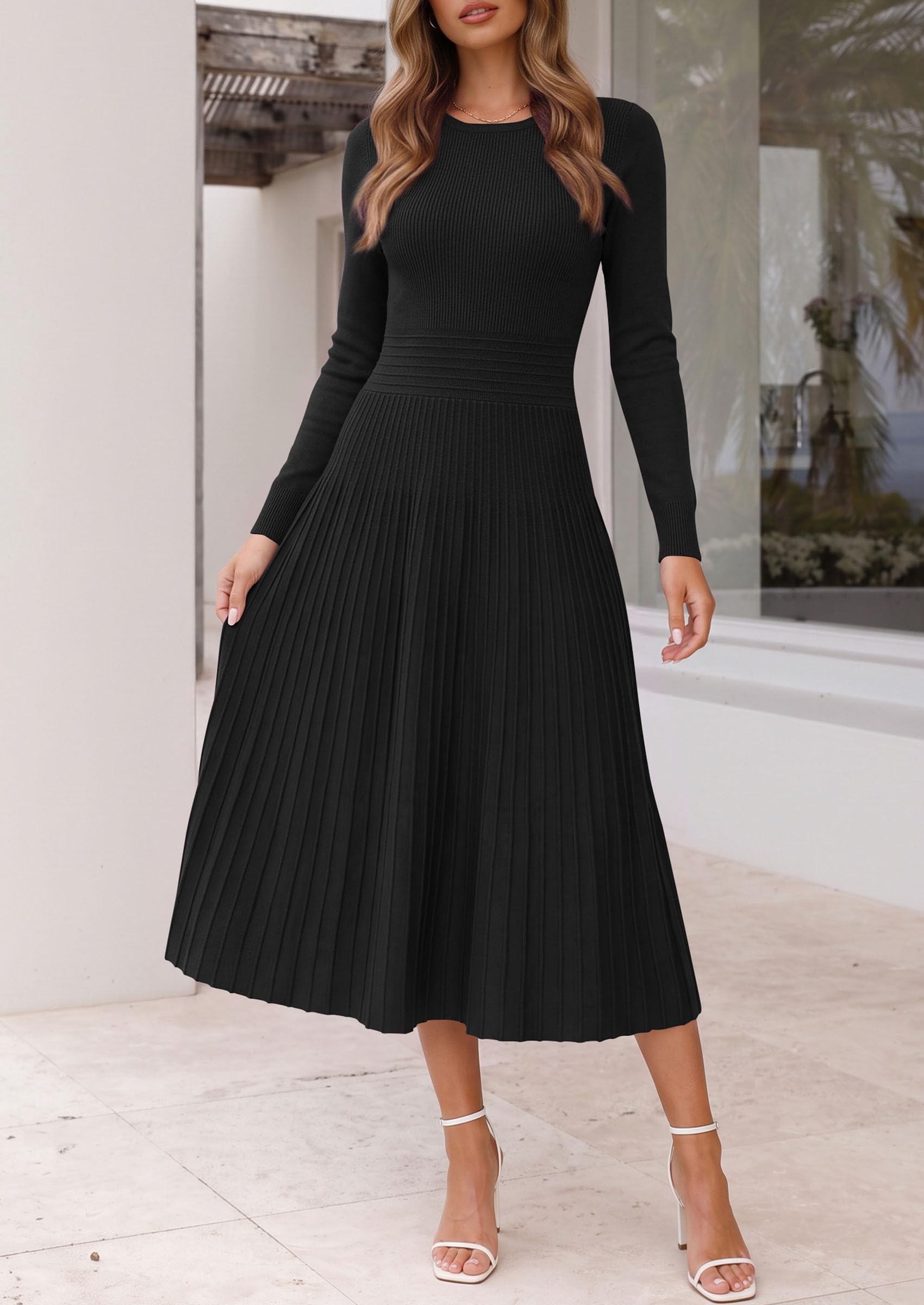Women's Long Sleeve Knit Maxi Sweater Dress,Black,S