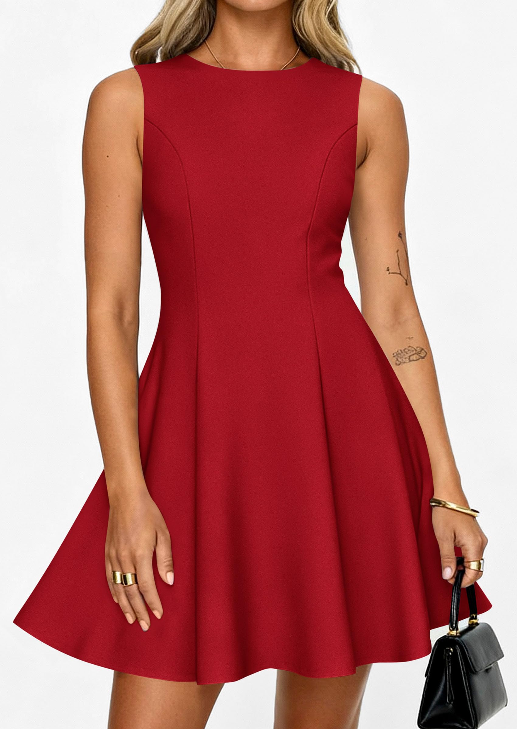 Women's Formal Boat Neck A Line Mini Dress,Red,XS