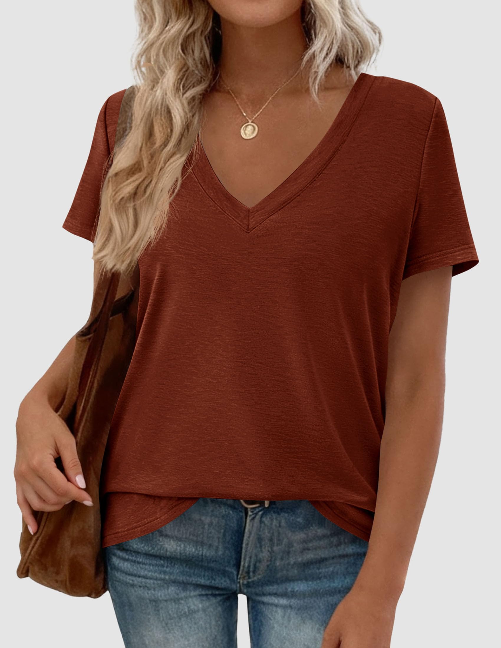 Womens Tops Short Sleeve Oversized Tshirts, Rust Red,S