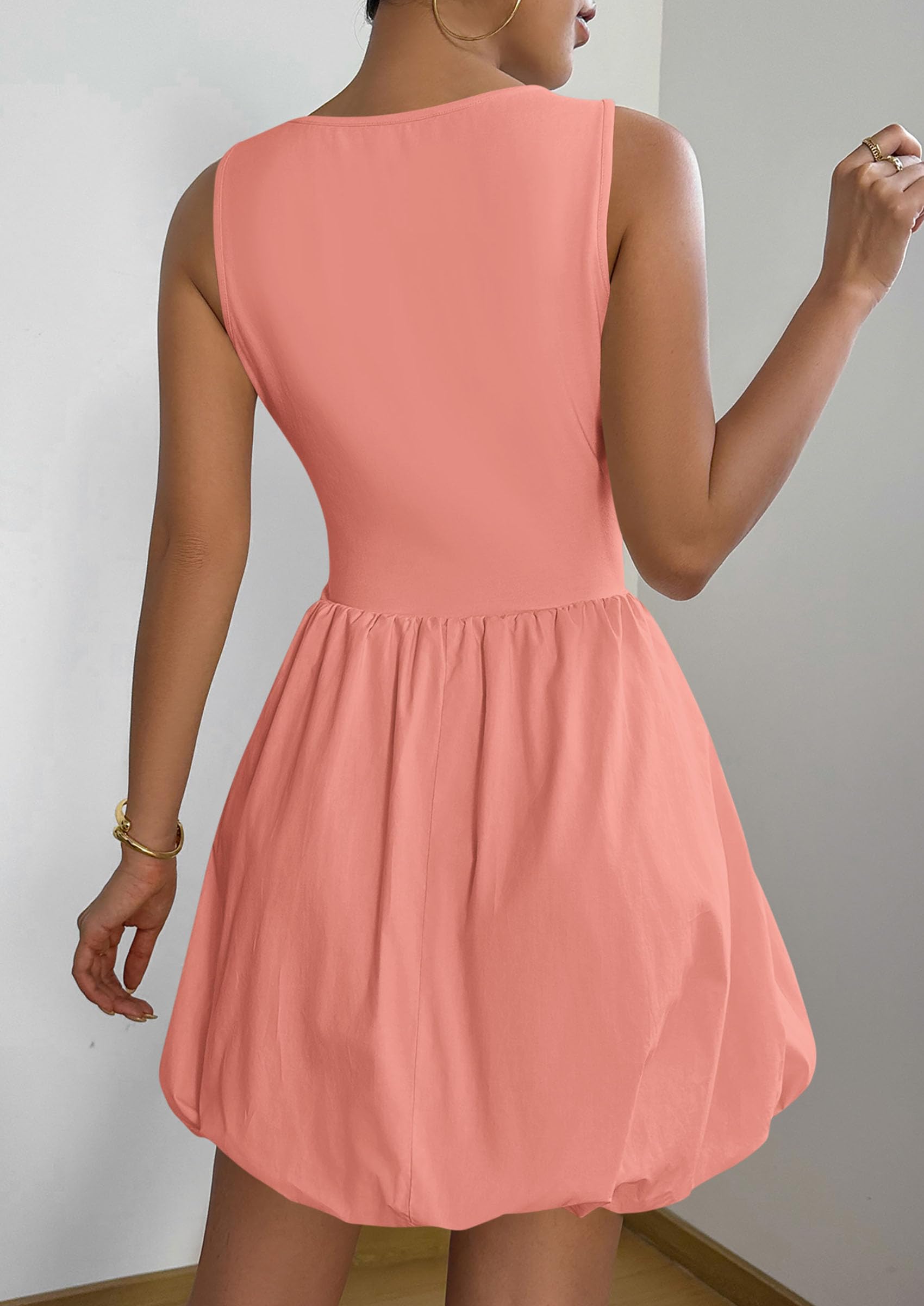 Womens Summer Bubble Sleeveless Mini Dress,Pink,S