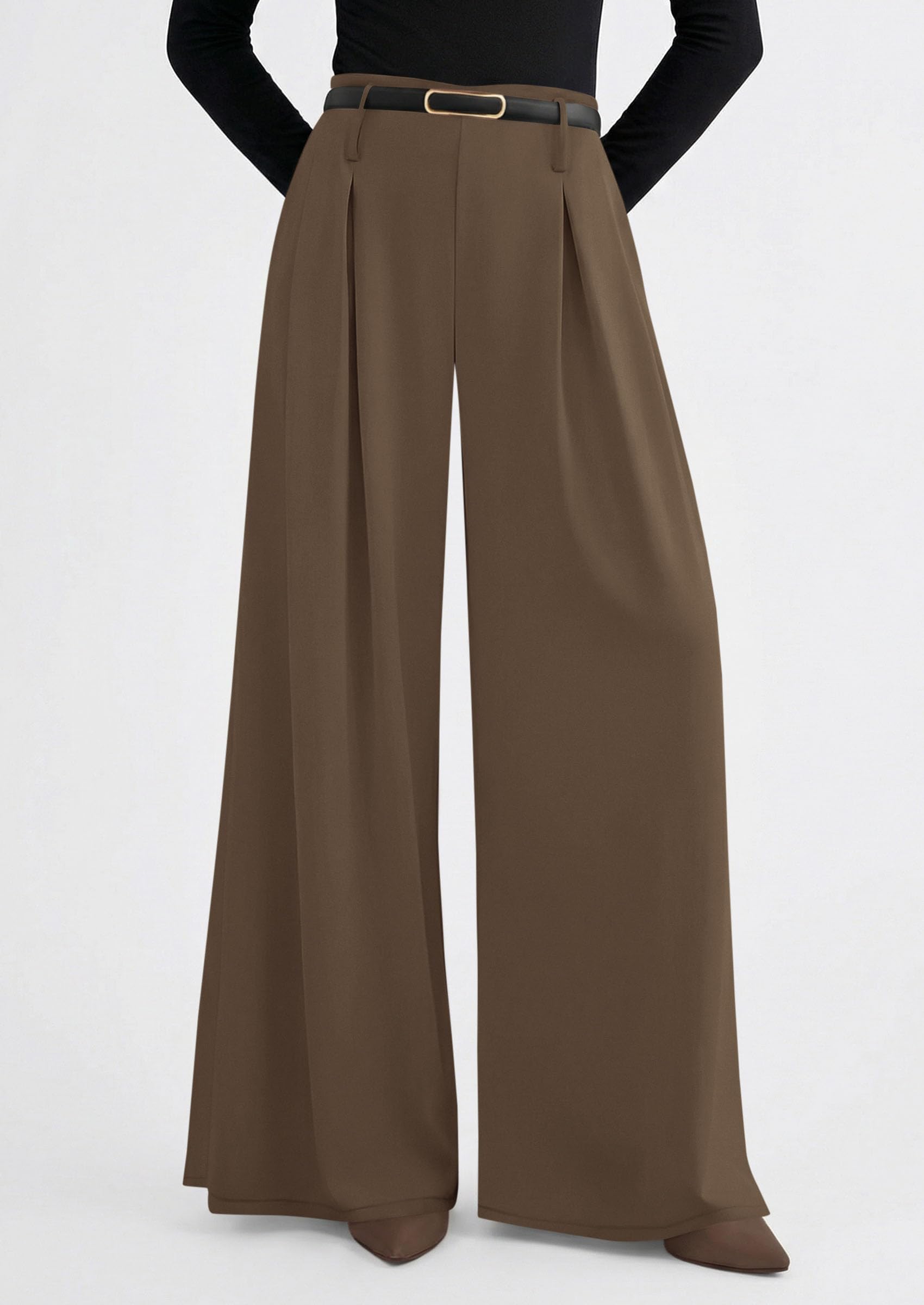Womens Wide Leg Dress Pants Flowy Trousers,Light Brown,S