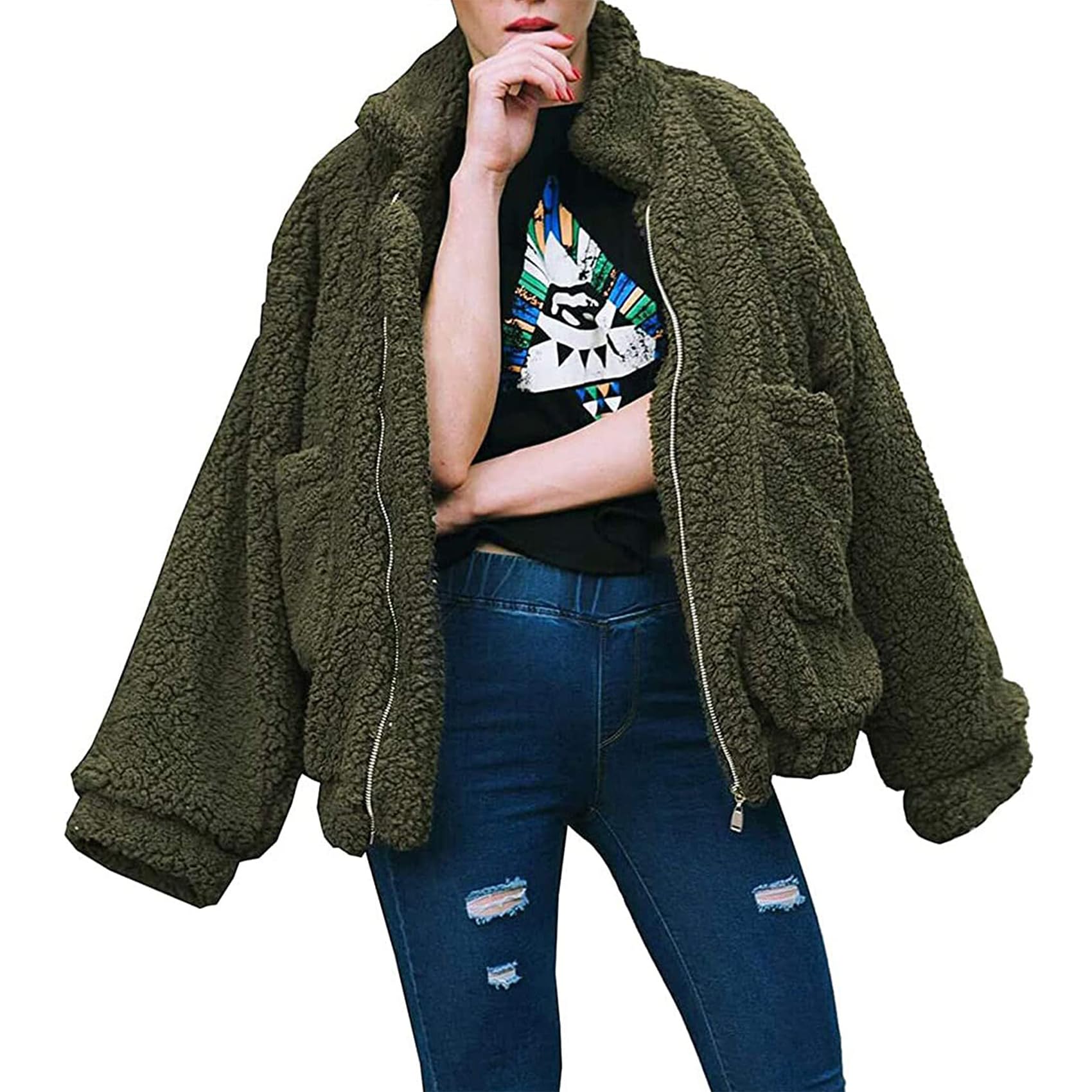 Oversized Sherpa Fleece Jacket Women's Winter Coats Outerwear