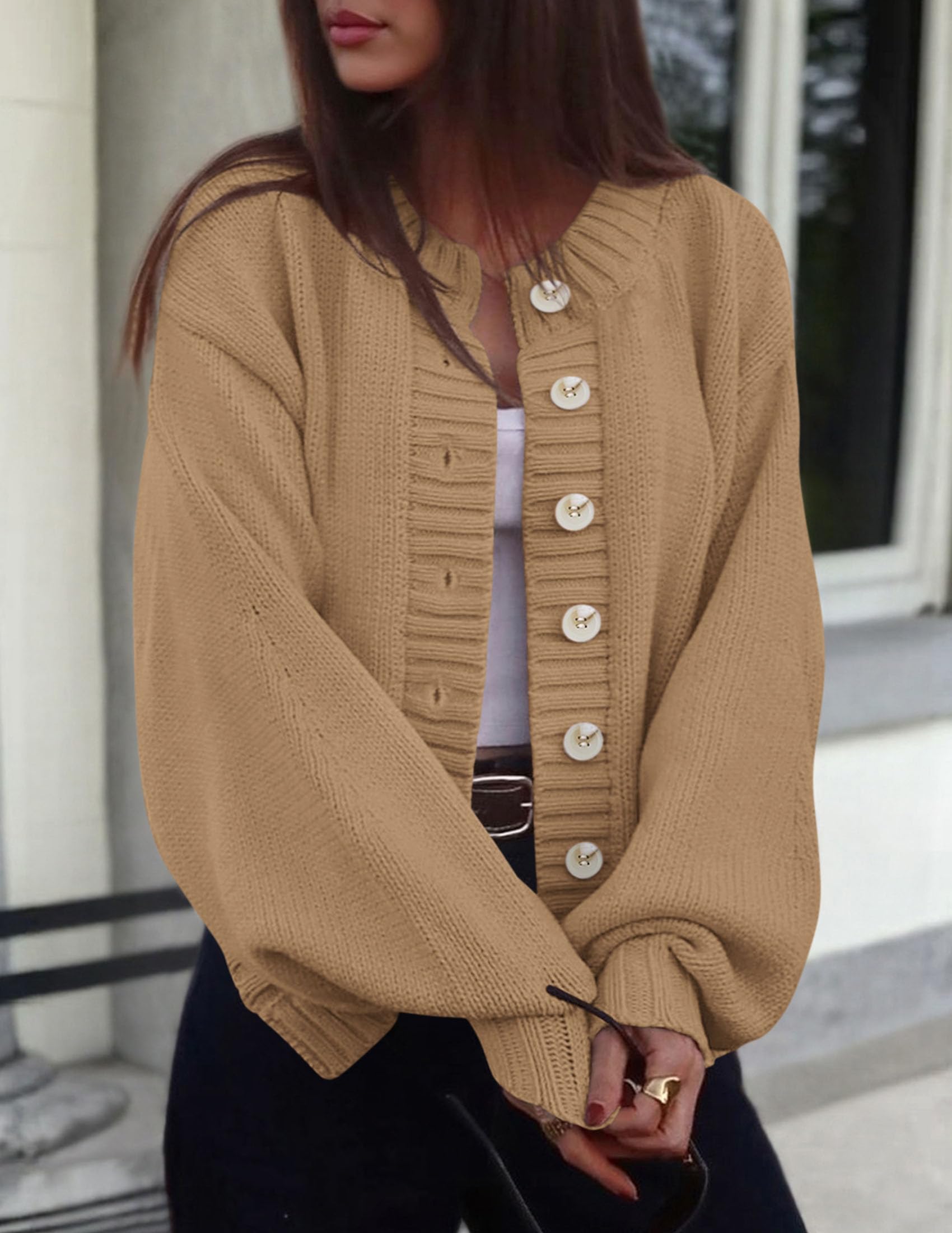 Women's Winter Chunky Cardigan Sweaters (Khaki,Small)