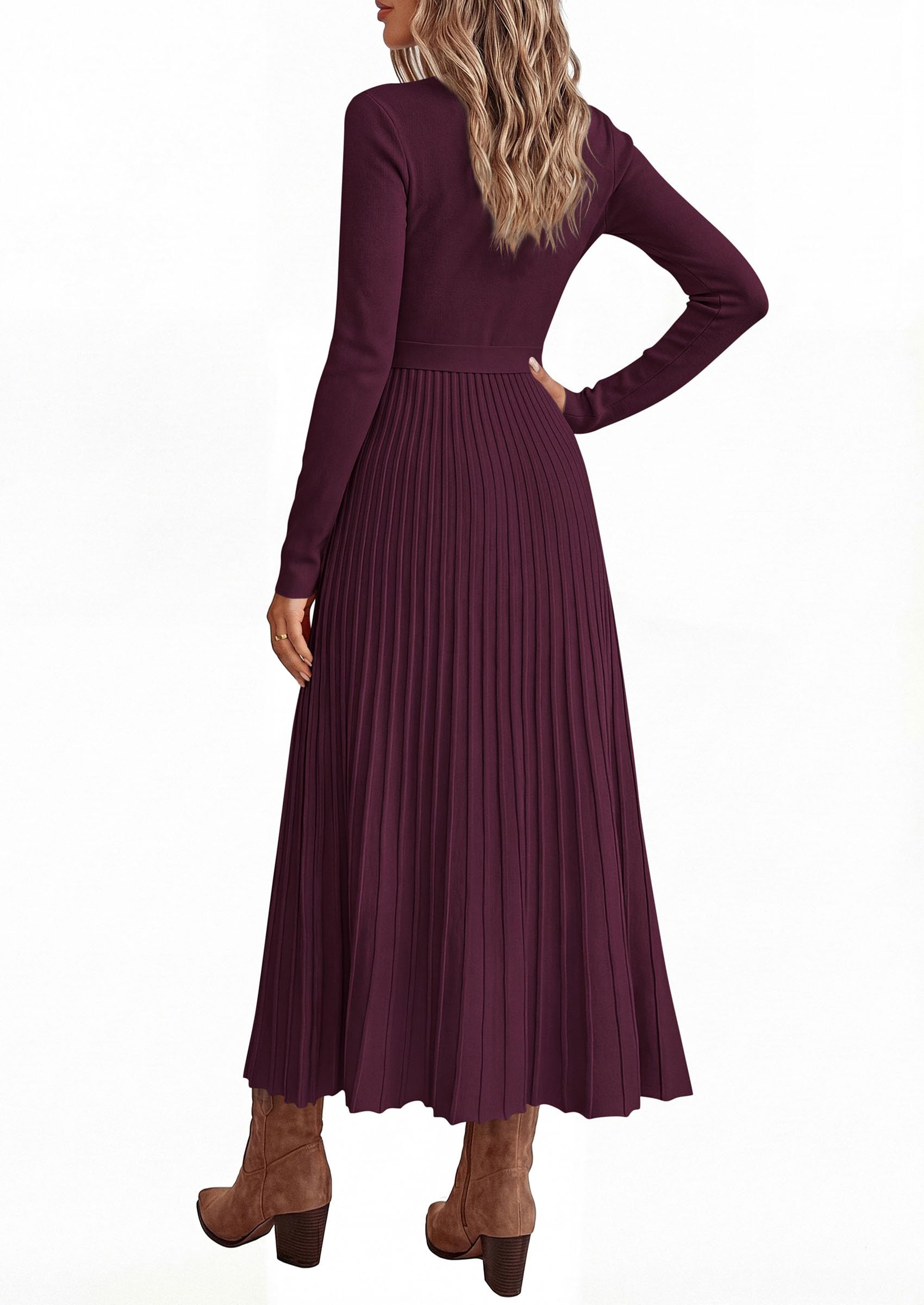 Womens Fall Maxi Long Sleeve Sweater Dress,Wine Red,S