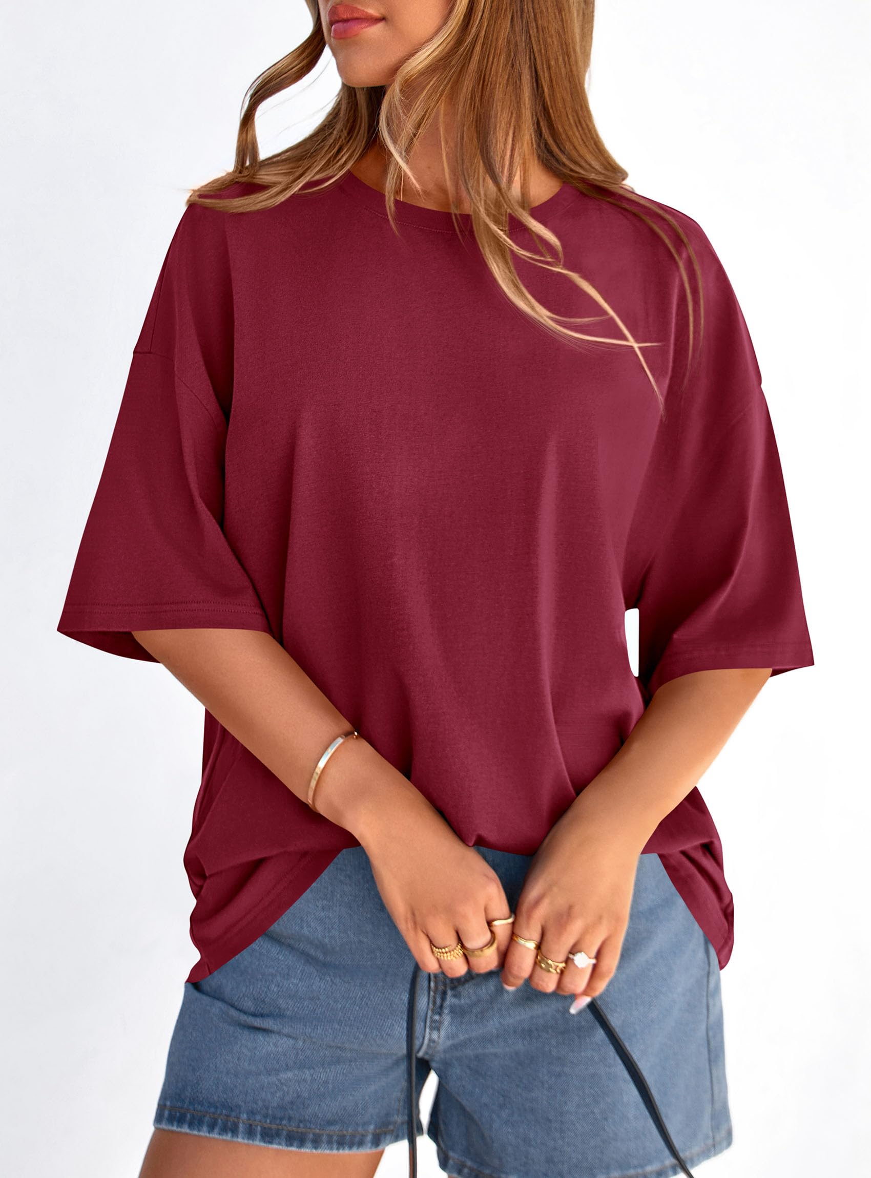 Women's Oversized Tshirts Going Out Tops (Burgundy,S)