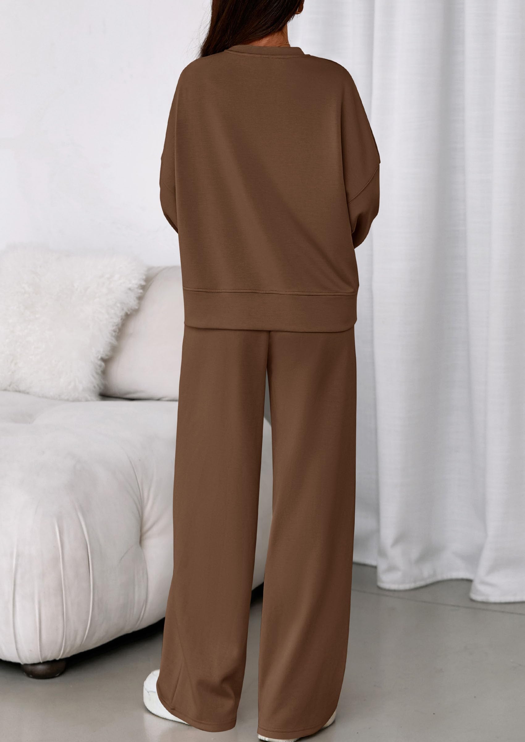 Womens Long Sleeve Sweatshirt 2 Piece Sets,Brown,S