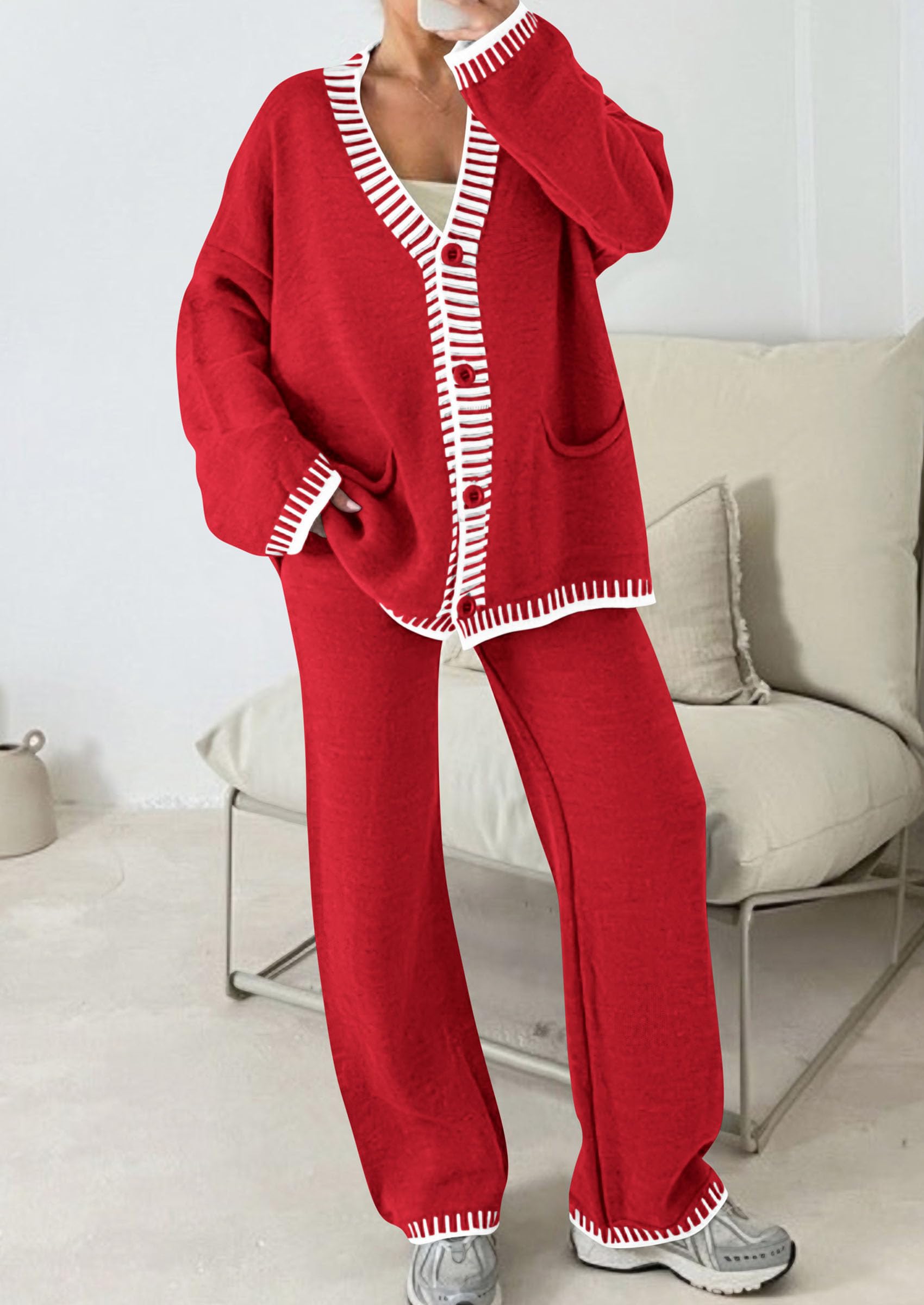Women's Fall 2 Piece Matching Cozy Knit Sweater Lounge Sets