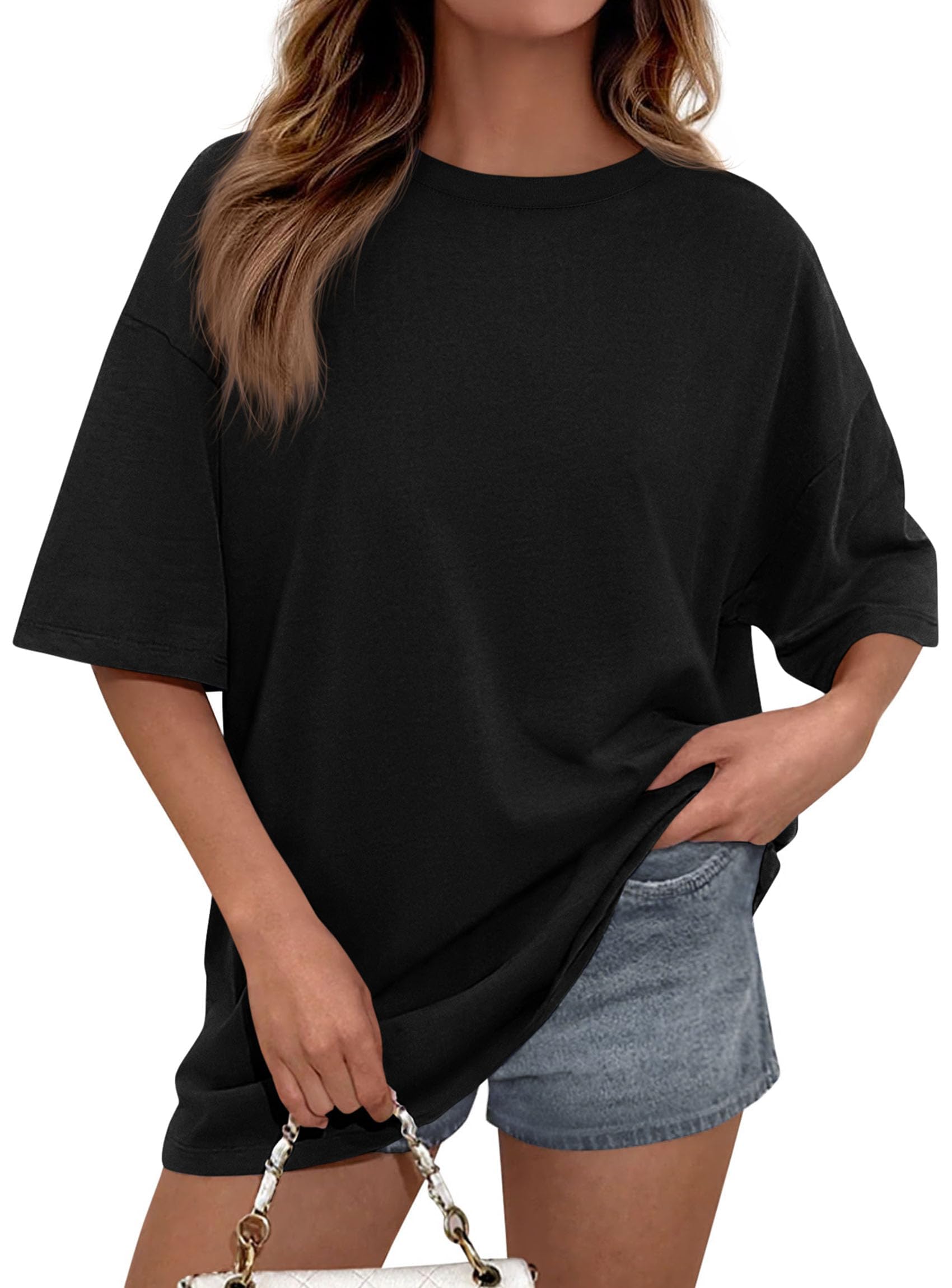 Women's Oversized Tshirts Going Out Tops (Black,S)