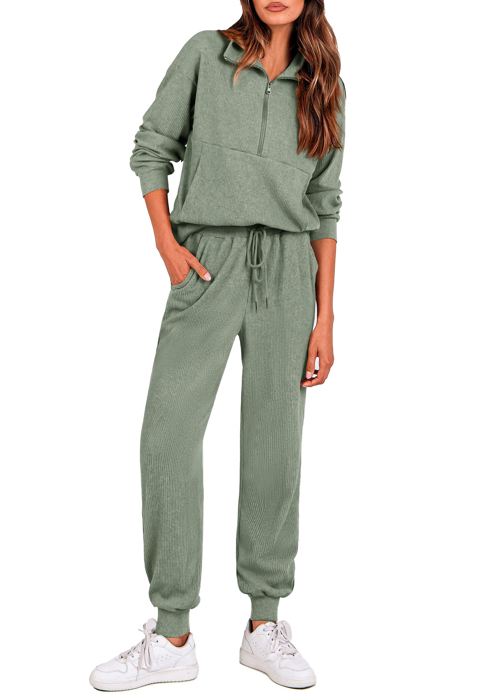 Airport Travel Outfit Women Ribbed Knit Matching Lounge Sets