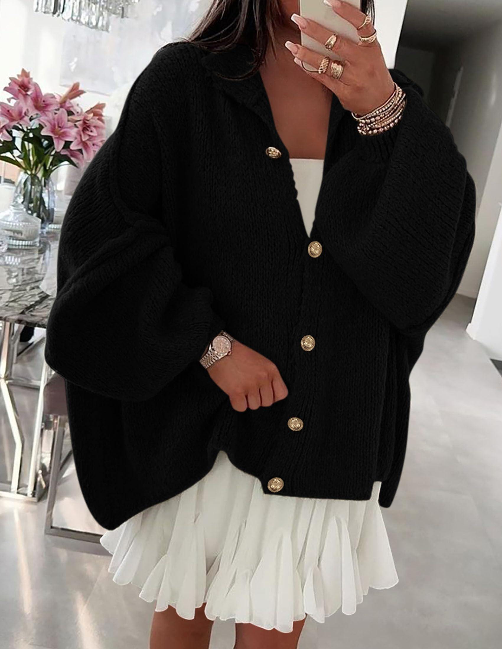 Women's Oversized Chunky Cardigan Sweaters(Black,Small)