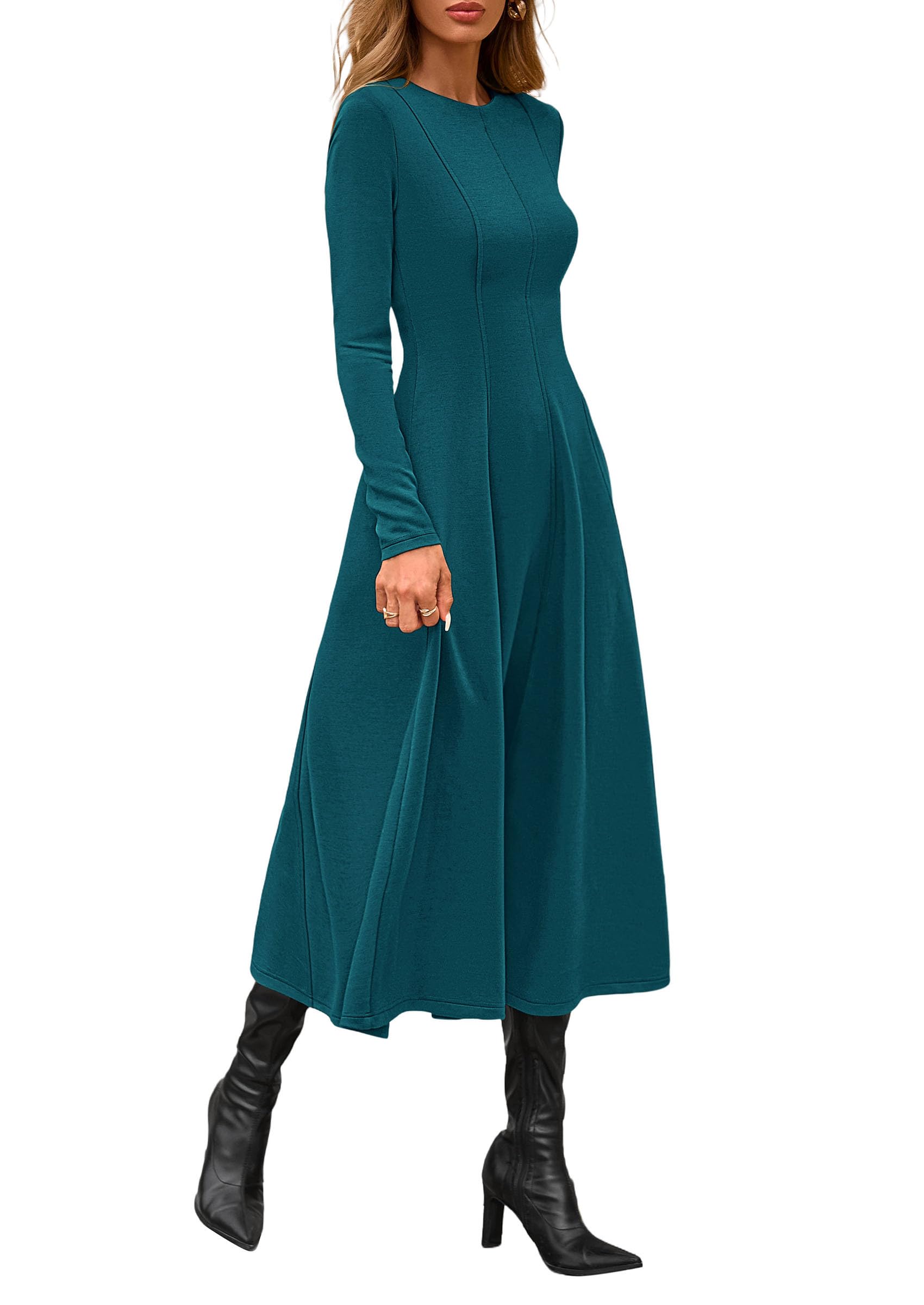 Women's Fall Long Sleeve A Line Midi Elegant Cocktail Dress
