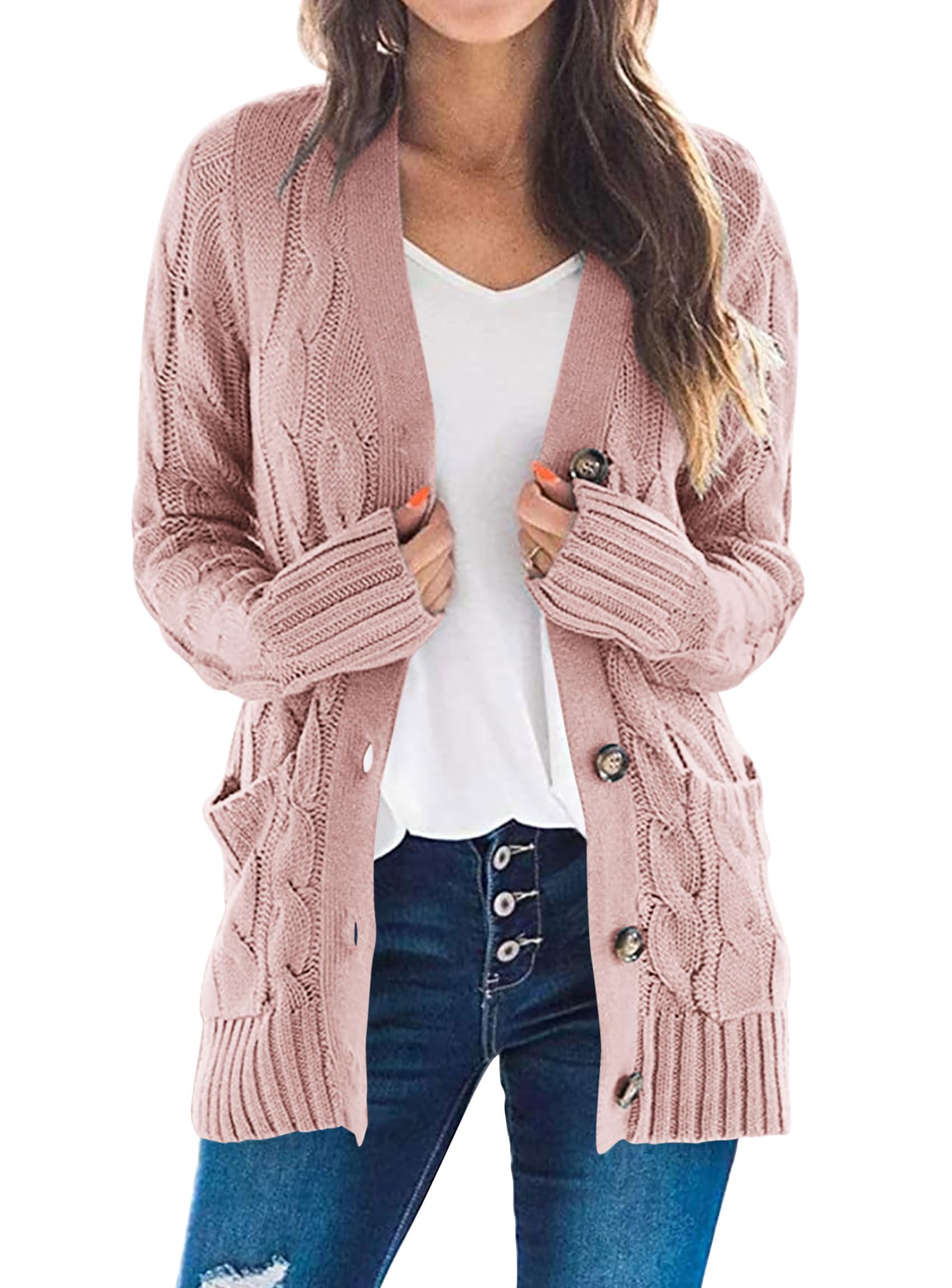 Women Chunky Cable Knit Cardigan Sweaters Fall Fashion Clothes