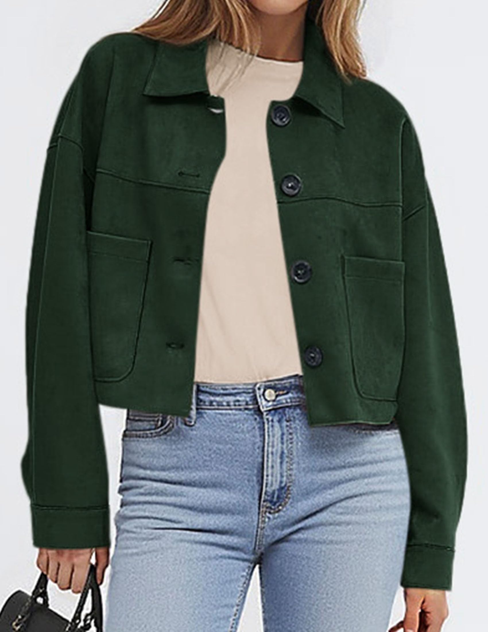 Women's Faux Suede Shacket Jackets Lightweight Cropped Coats