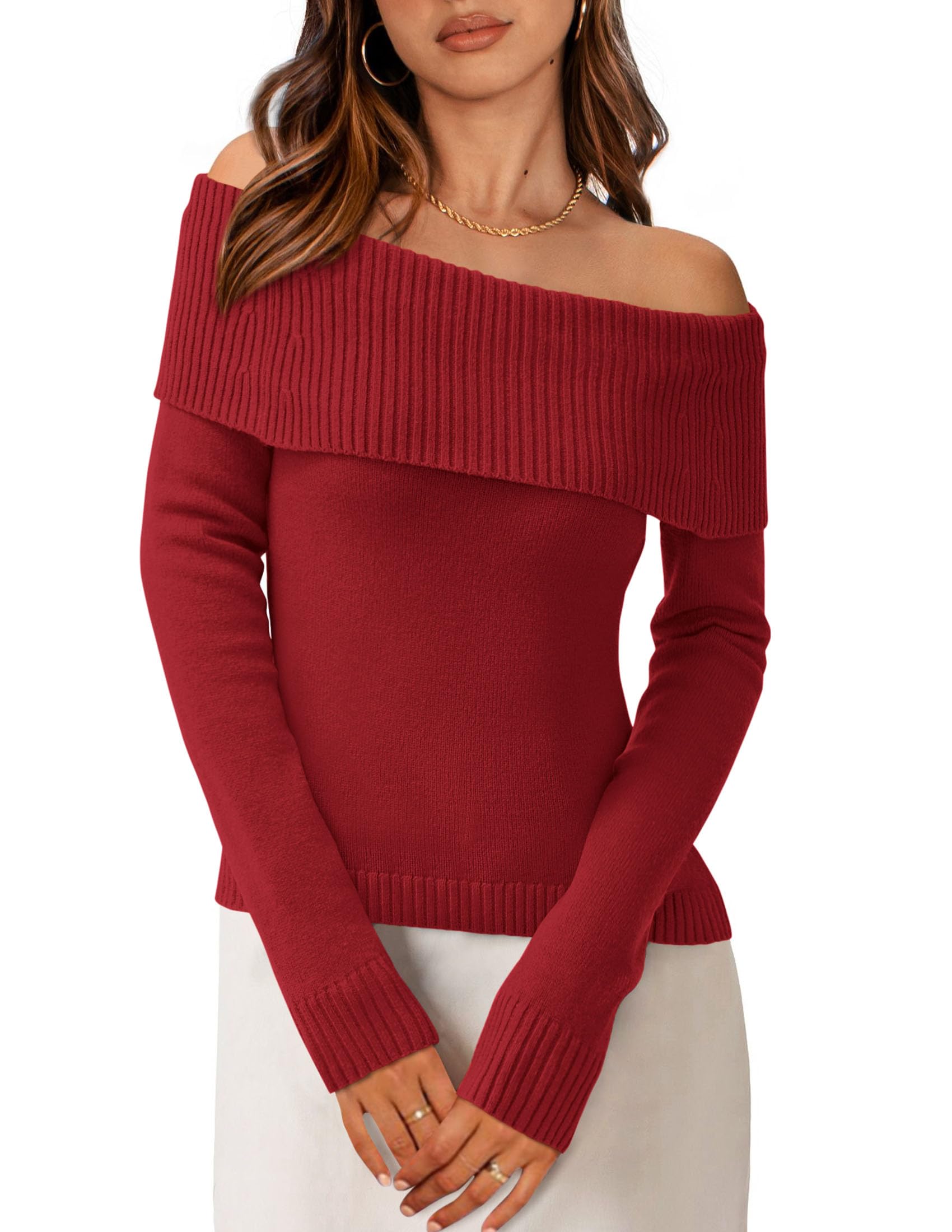 Off the Shoulder Sweater Women Trendy Fall Date Night Tops