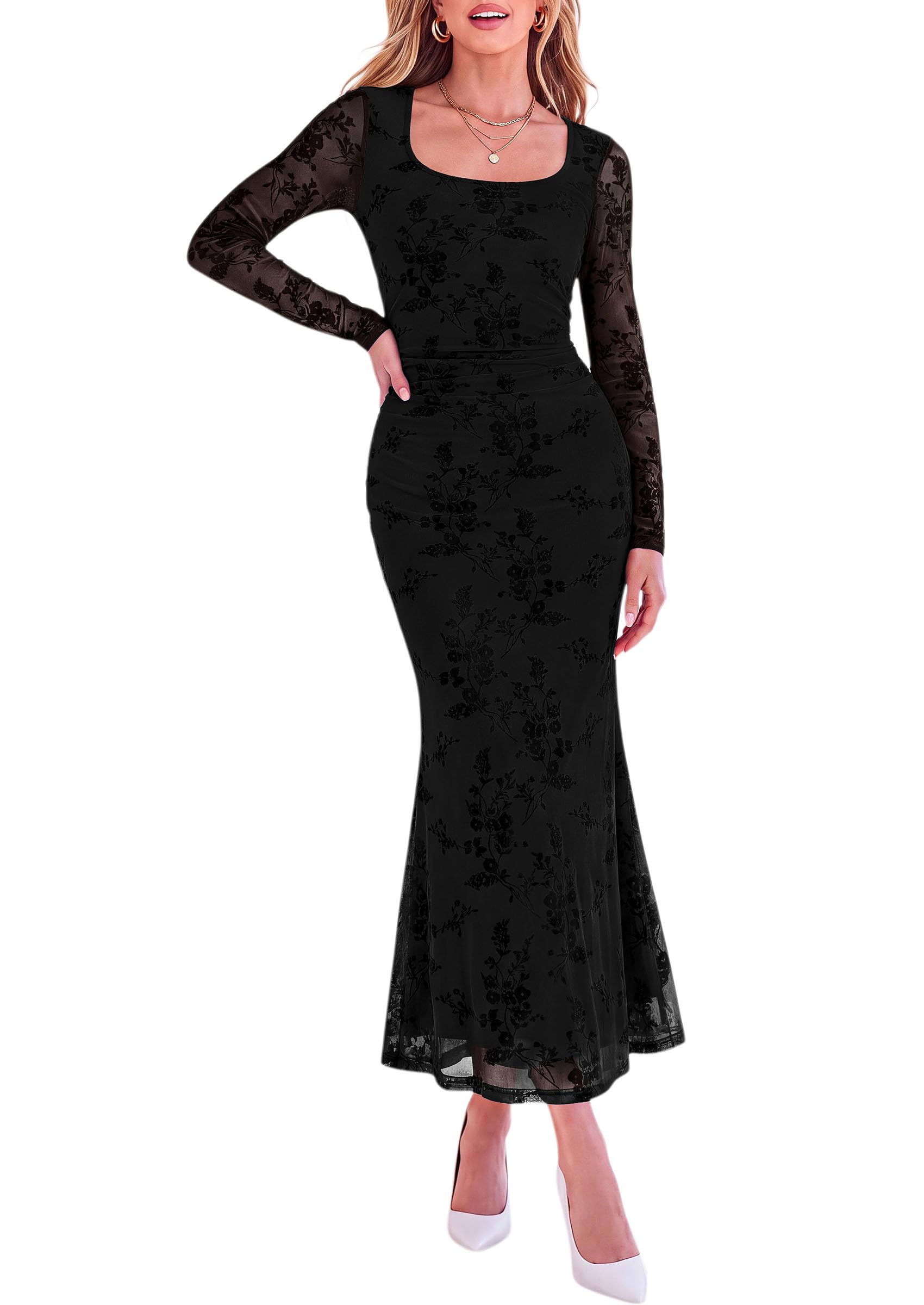 Women's Formal Floral Maxi Dress Fall Wedding Guest Dresses