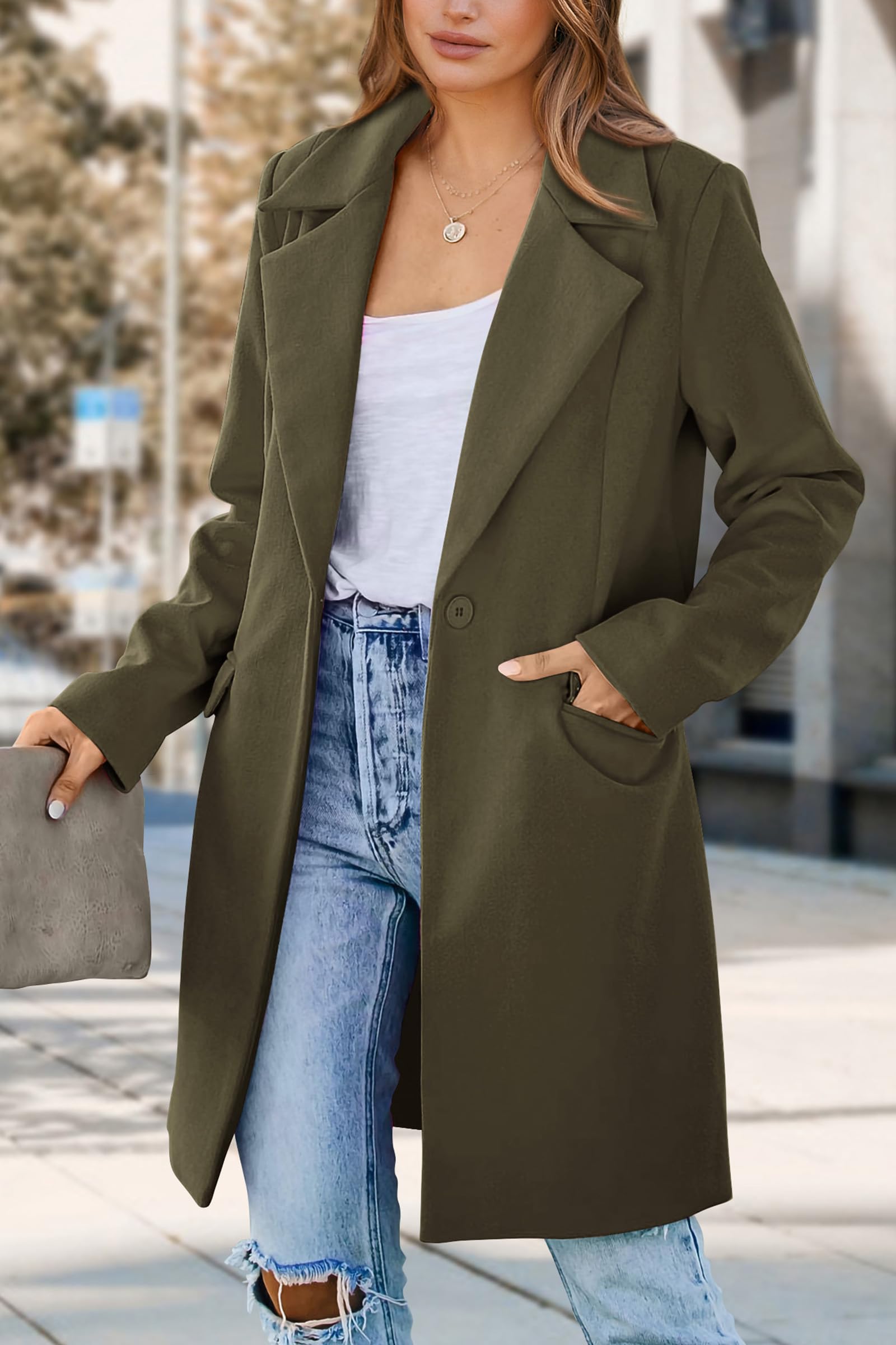 Women's Business Casual Long Blazer Jackets(Army Green,S)