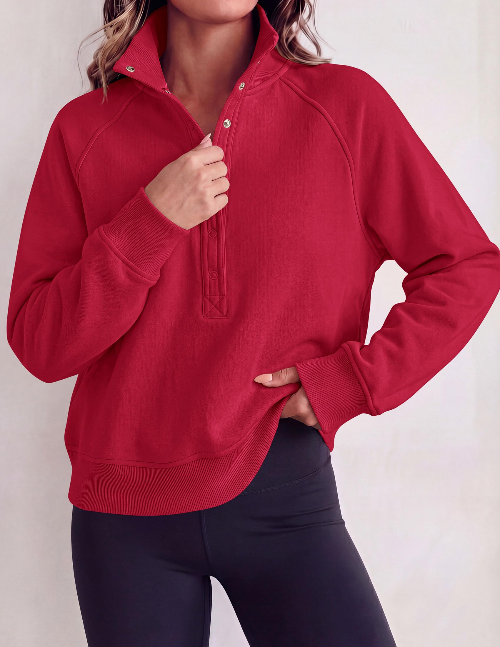 Women's Fall Oversized Sweatshirts Mock Neck Henley Pullover