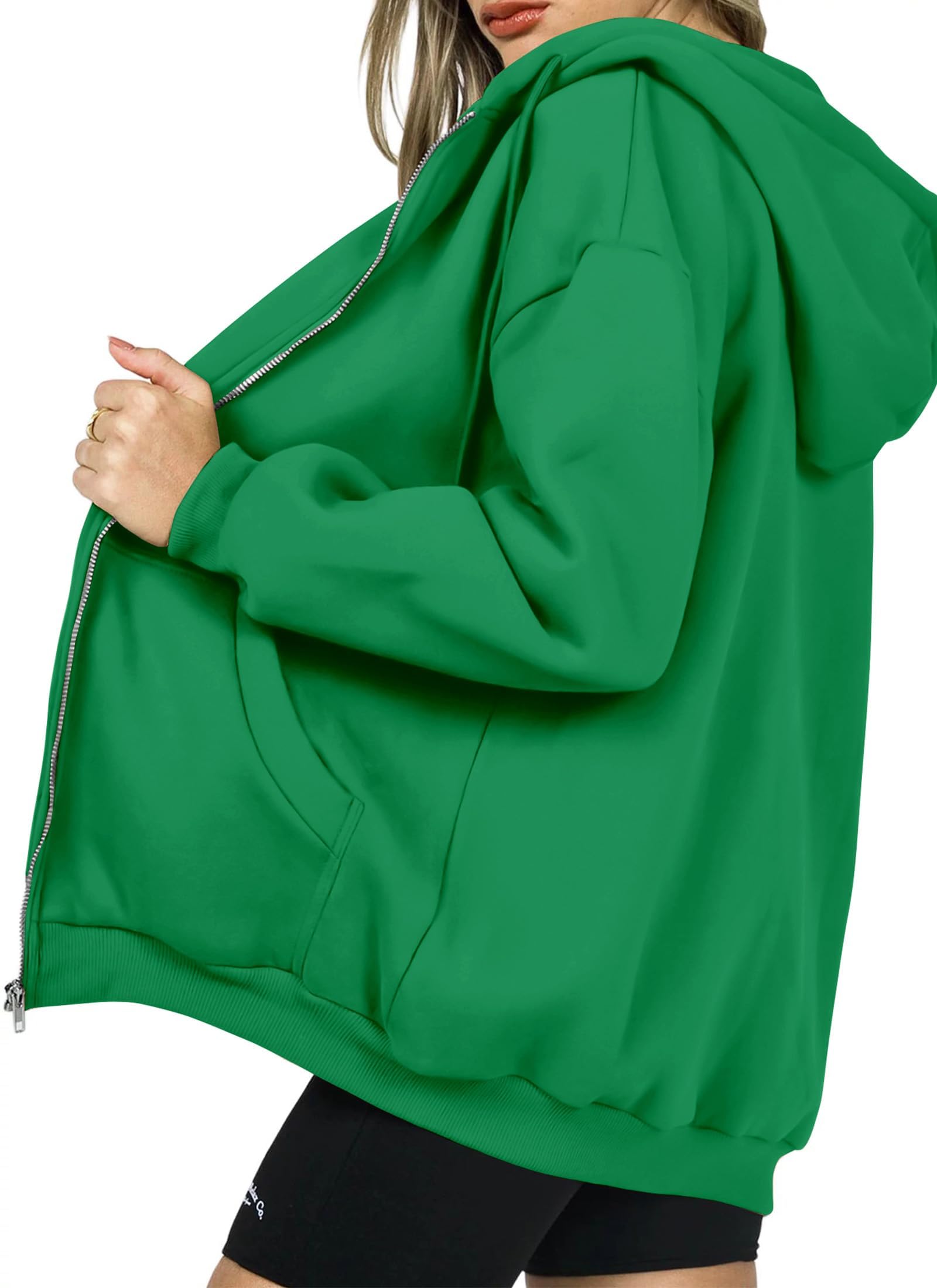 Women's Fall Zip Up Hoodies Sweatshirts Green