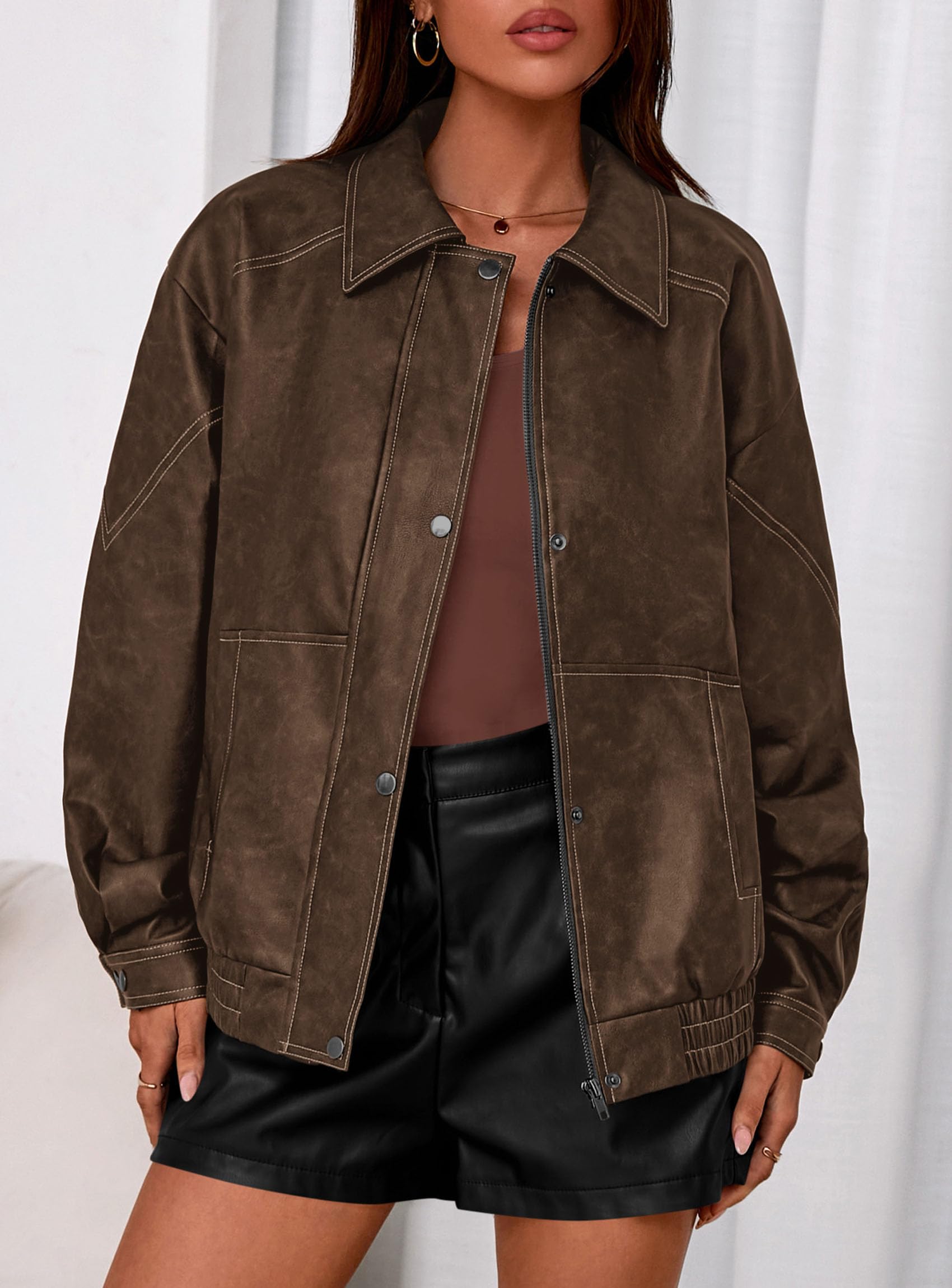Womens Oversized Faux Leather Jacket Fall Winter Outfits