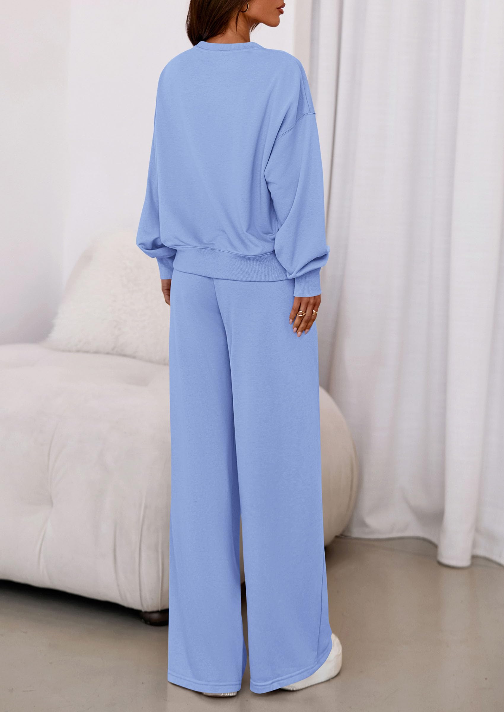 Womens Loose Fit Casual 2 Piece Lounge Set,Blue,S