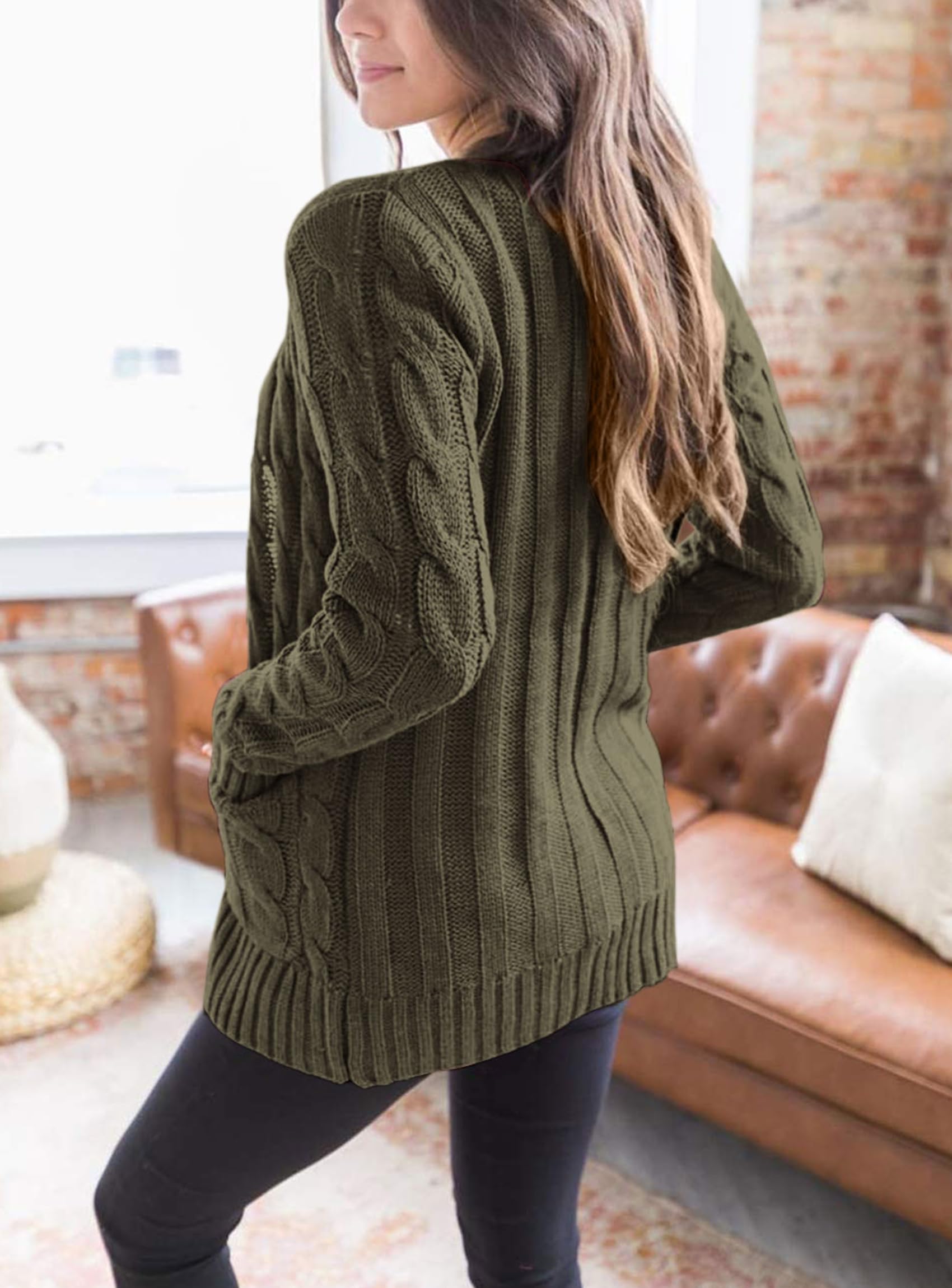 Women Chunky Cable Knit Cardigan Sweaters Fall Fashion Clothes