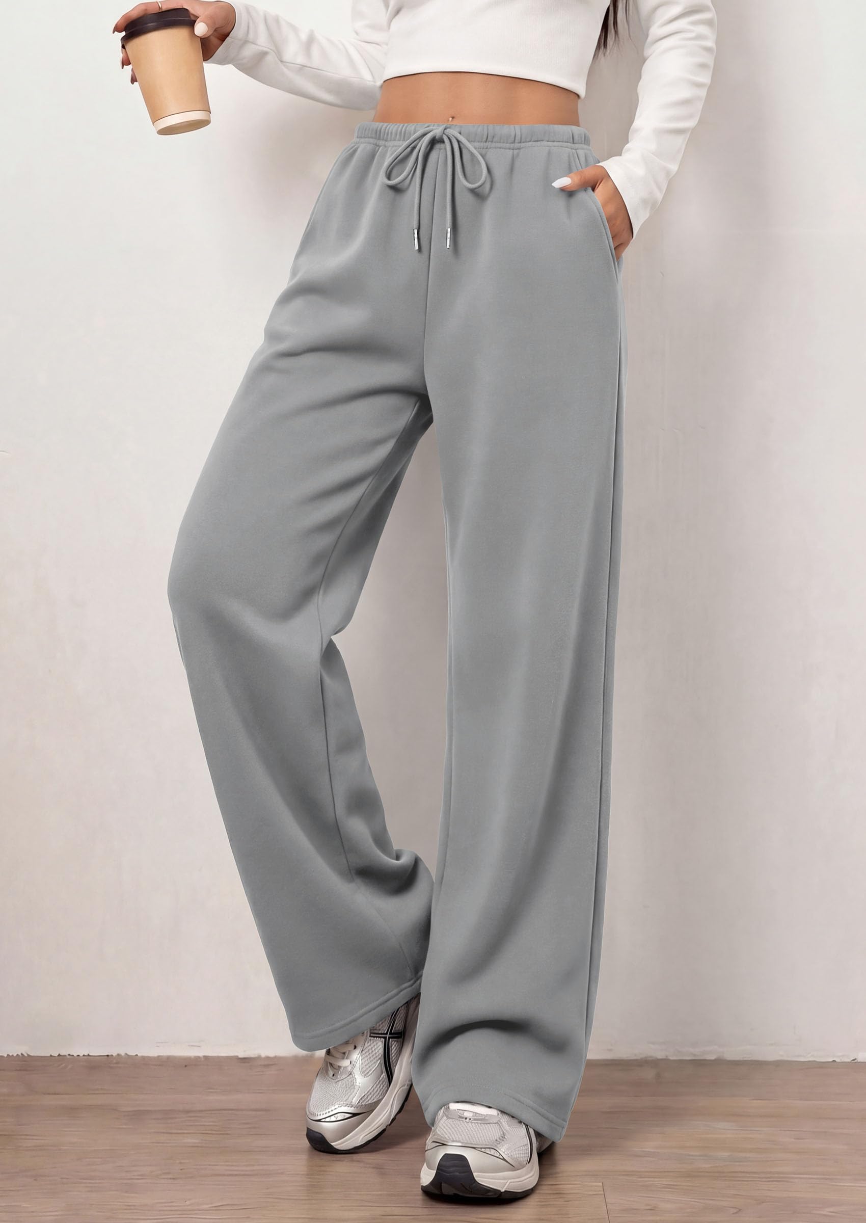 Womens Wide Leg Sweatpants Fleece Fall Sweat Pants,Grey