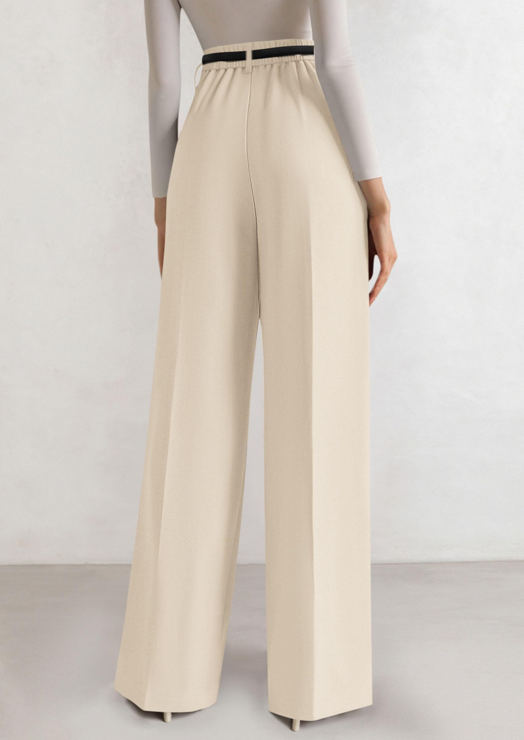 Women's Tailored Wide Leg Work Dress Pants,Beige,L