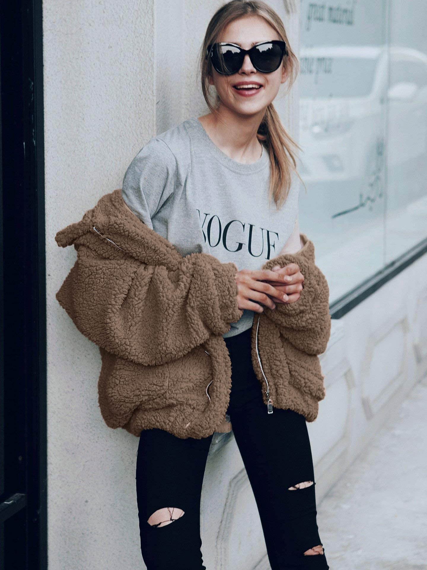 Oversized Sherpa Fleece Jacket Women's Winter Coats Outerwear