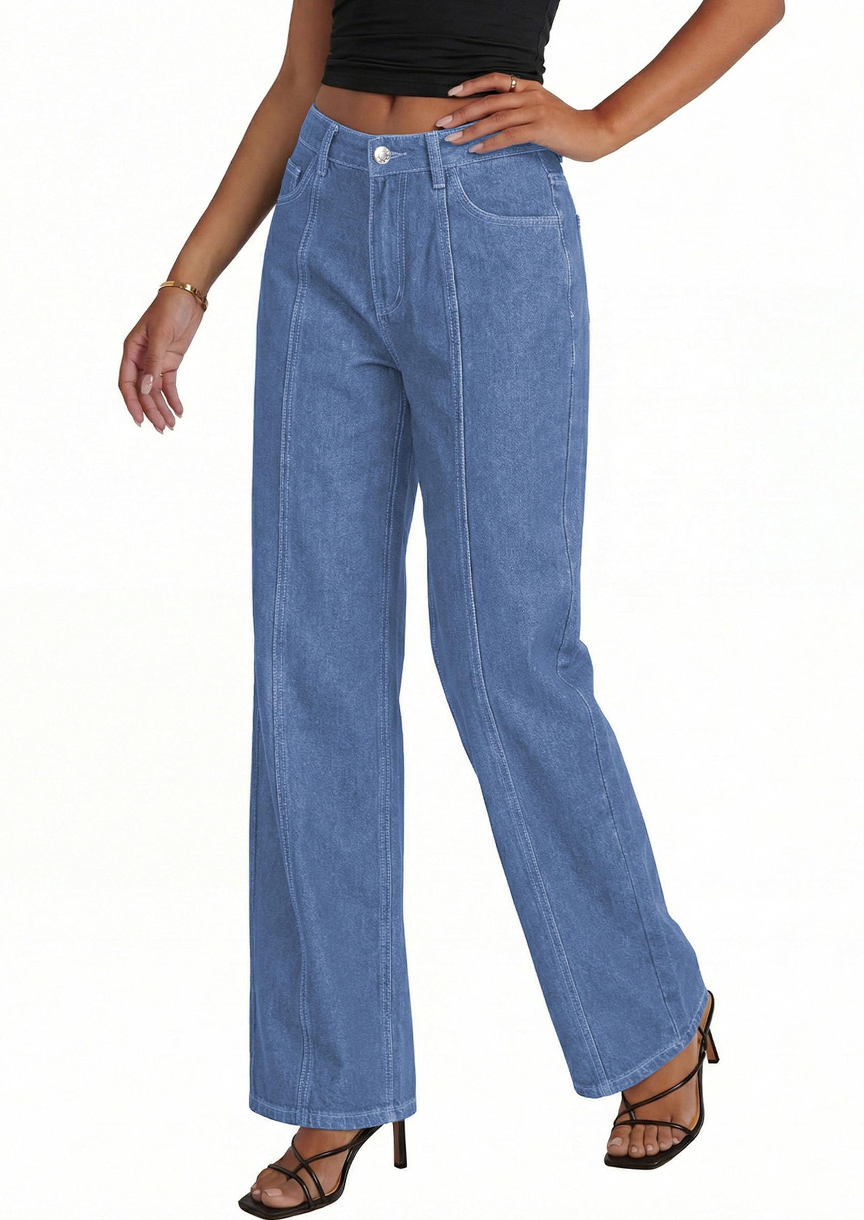 Women's Wide Leg Jeans Stretchy Baggy Denim Pants,Sky Blue,14