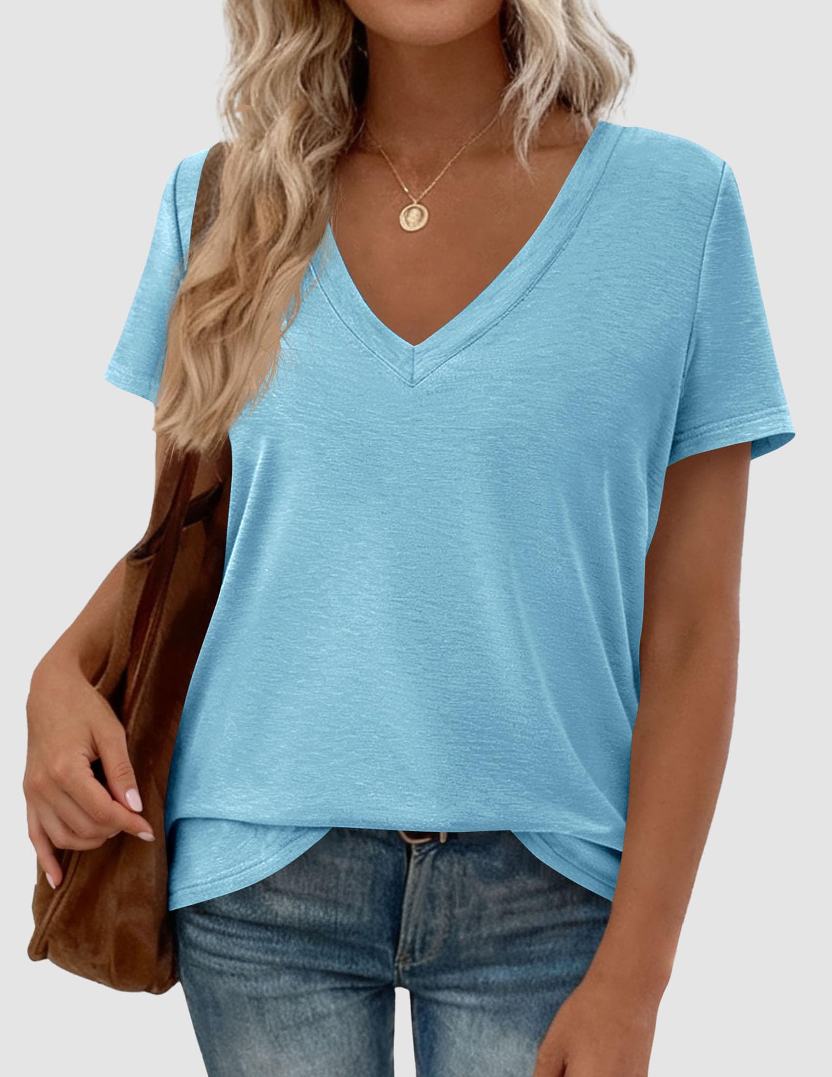 Womens Tops Short Sleeve Oversized Tshirts, Sky Blue,S