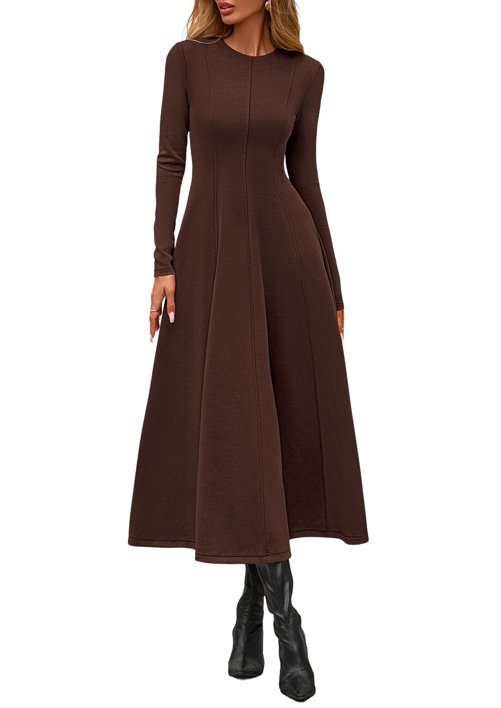 Women's Fall Long Sleeve A Line Midi Elegant Cocktail Dress