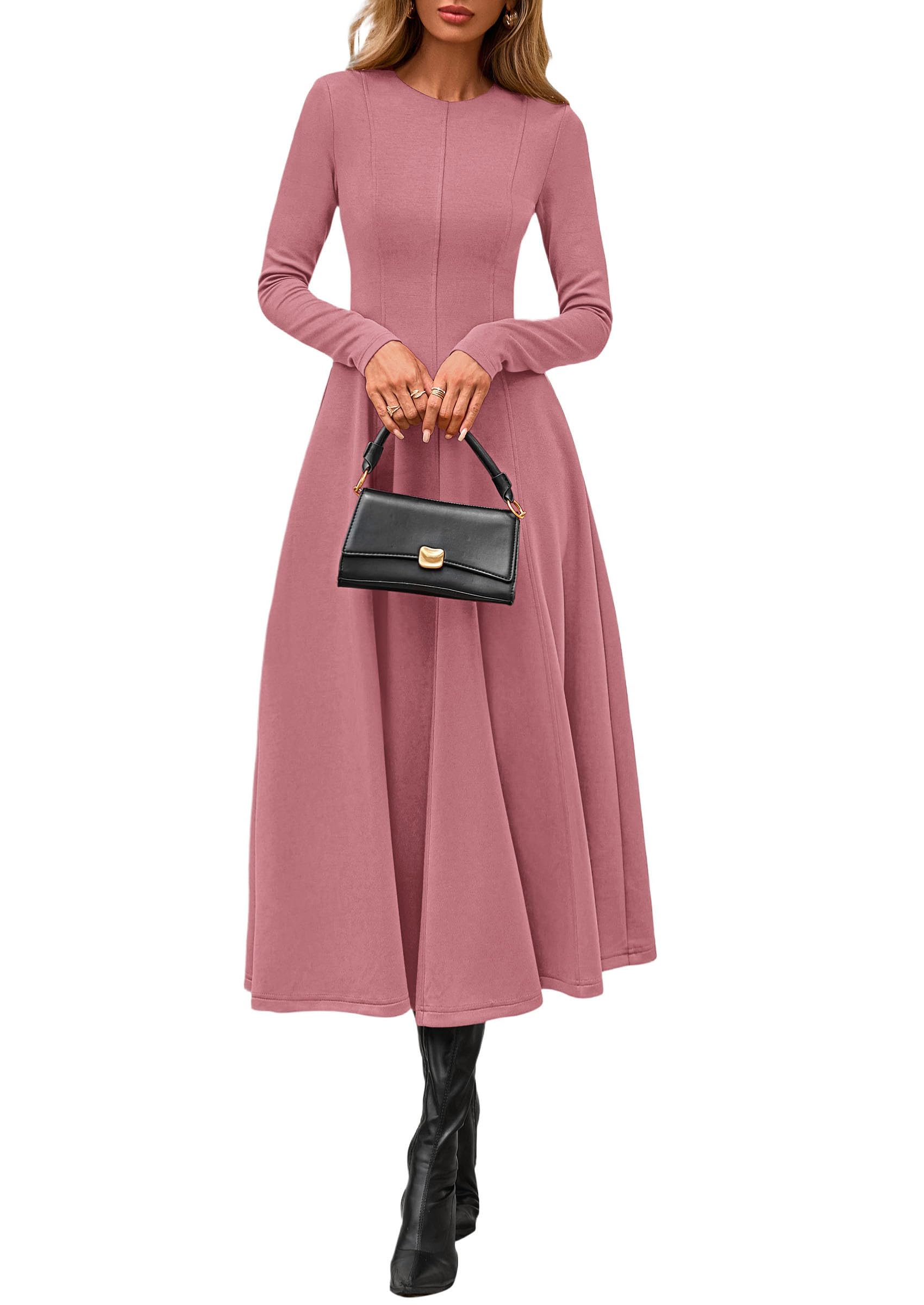 Women's Fall Long Sleeve A Line Midi Elegant Cocktail Dress
