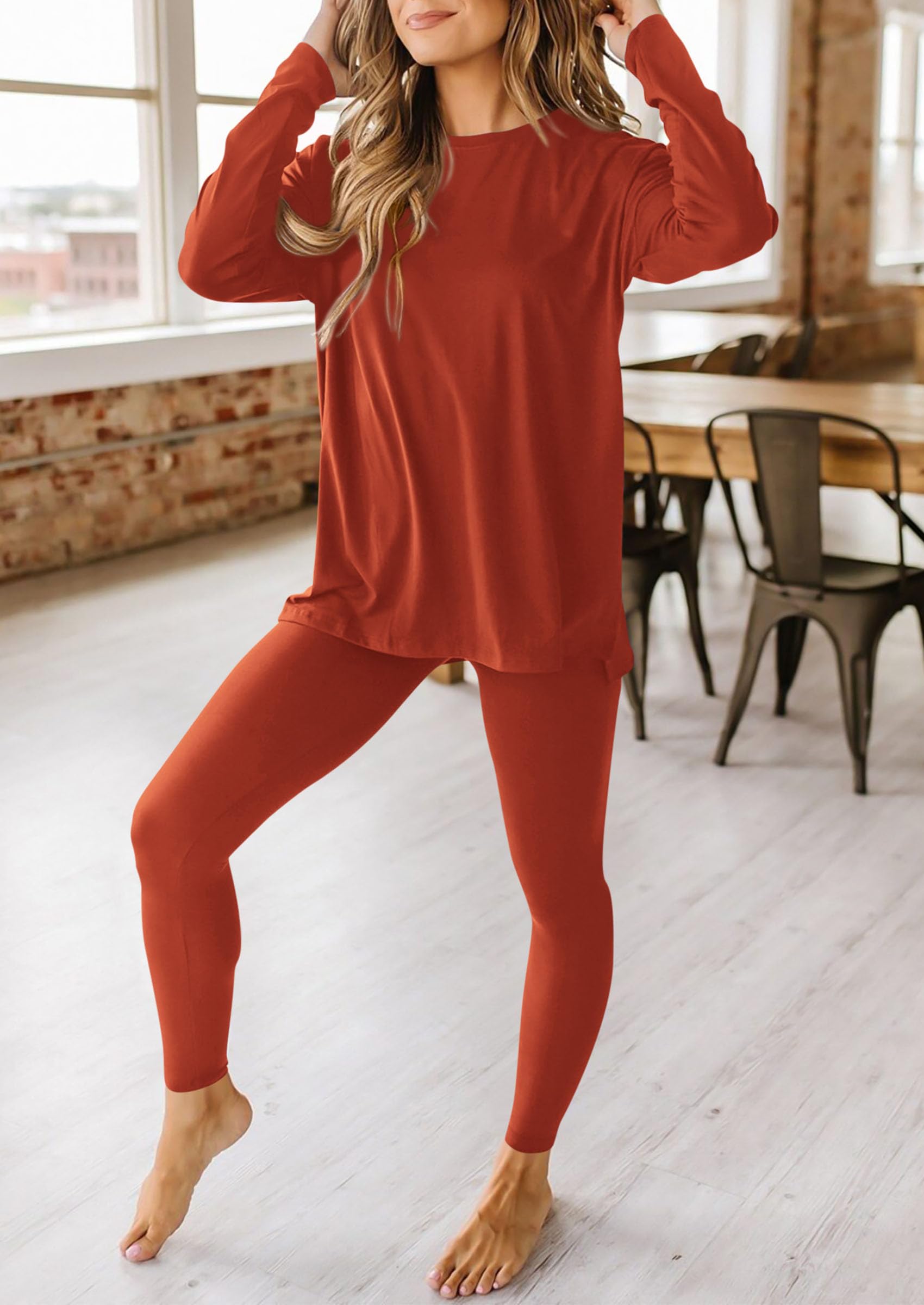 Women's 2 Piece Outfits Matching Lounge Sets,Brick Red,S