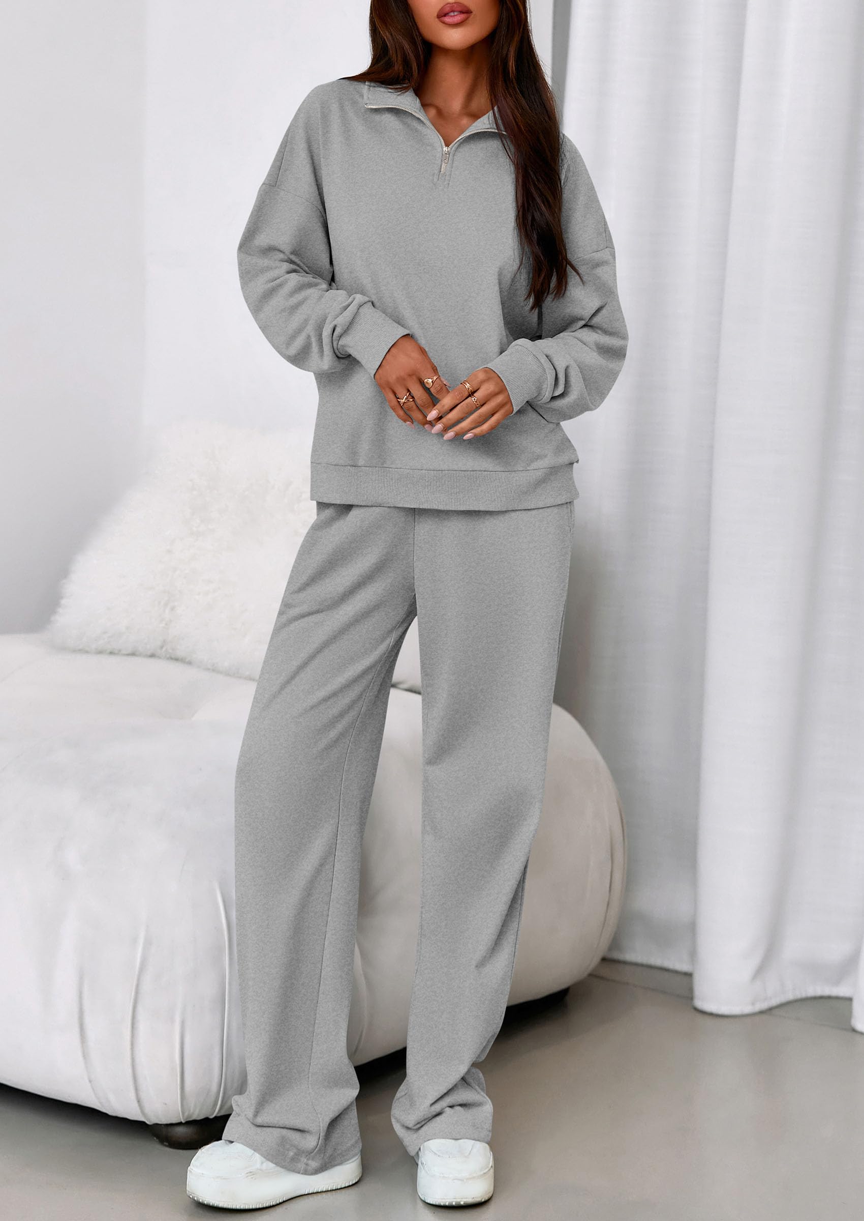 Womens 2 Piece Outfits Matching Lounge Sets,Grey,S