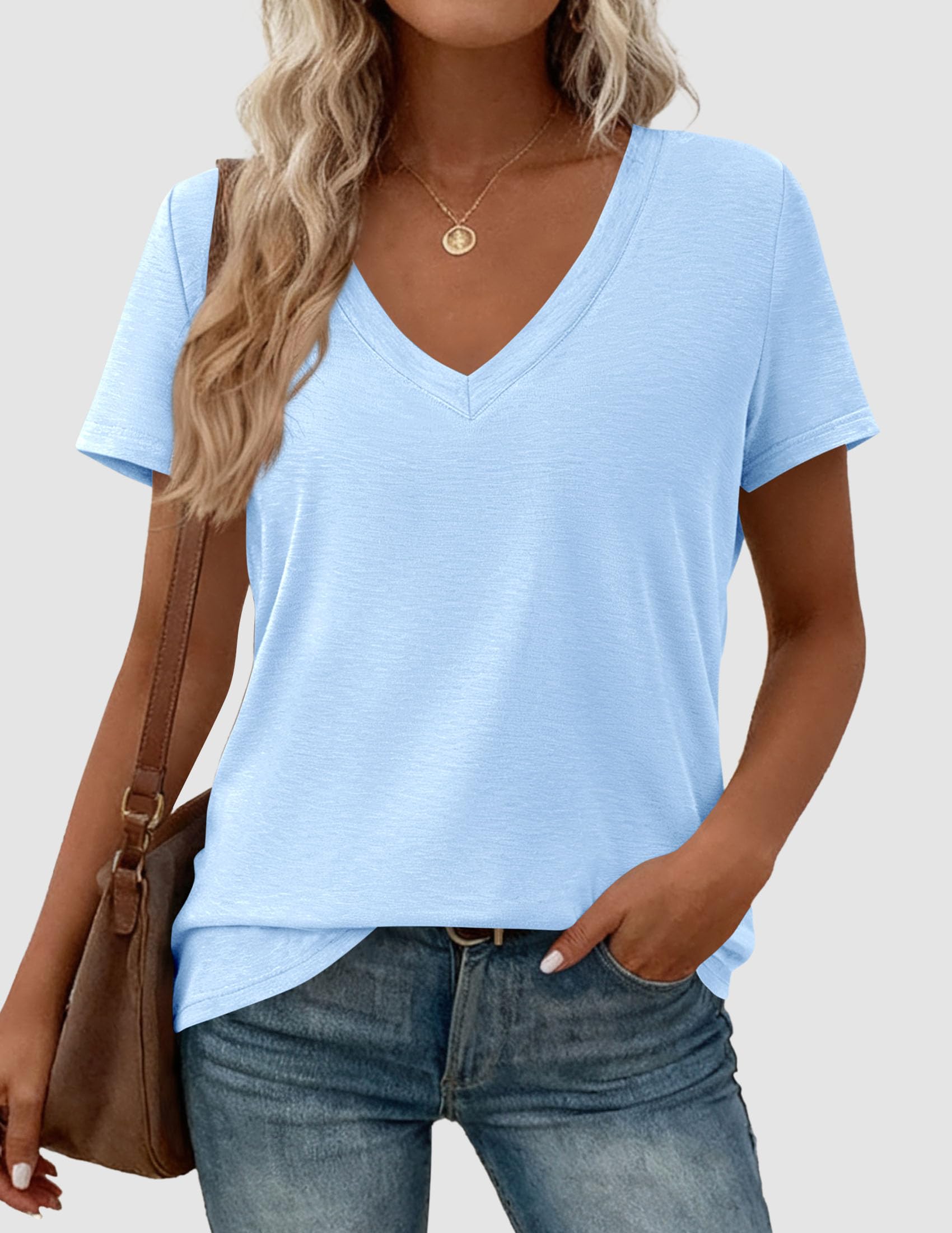 Womens Tops Short Sleeve Oversized Tshirts, Light Blue,S