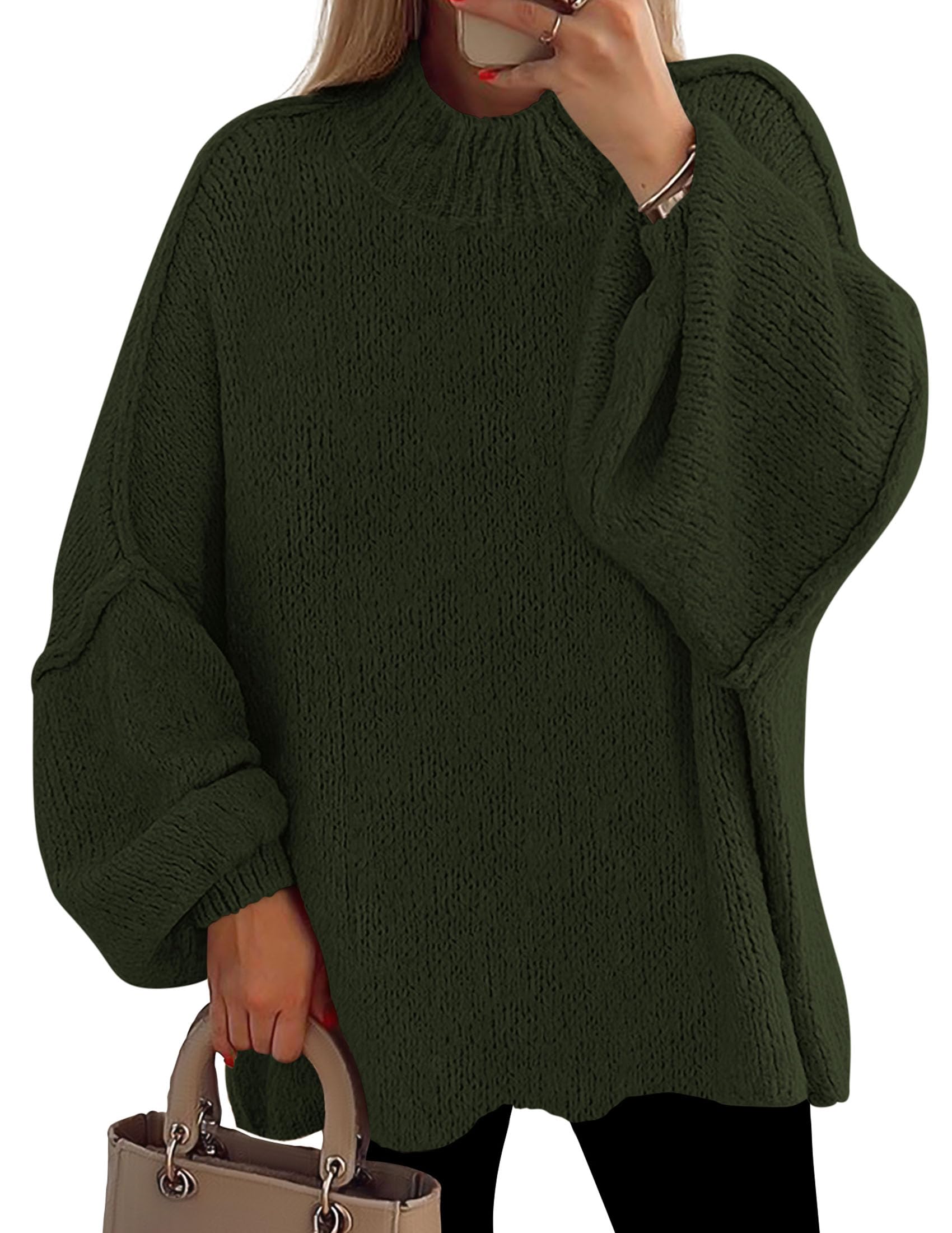 Women's Oversized Sweaters Fall Clothes (Dark Army Green,S)