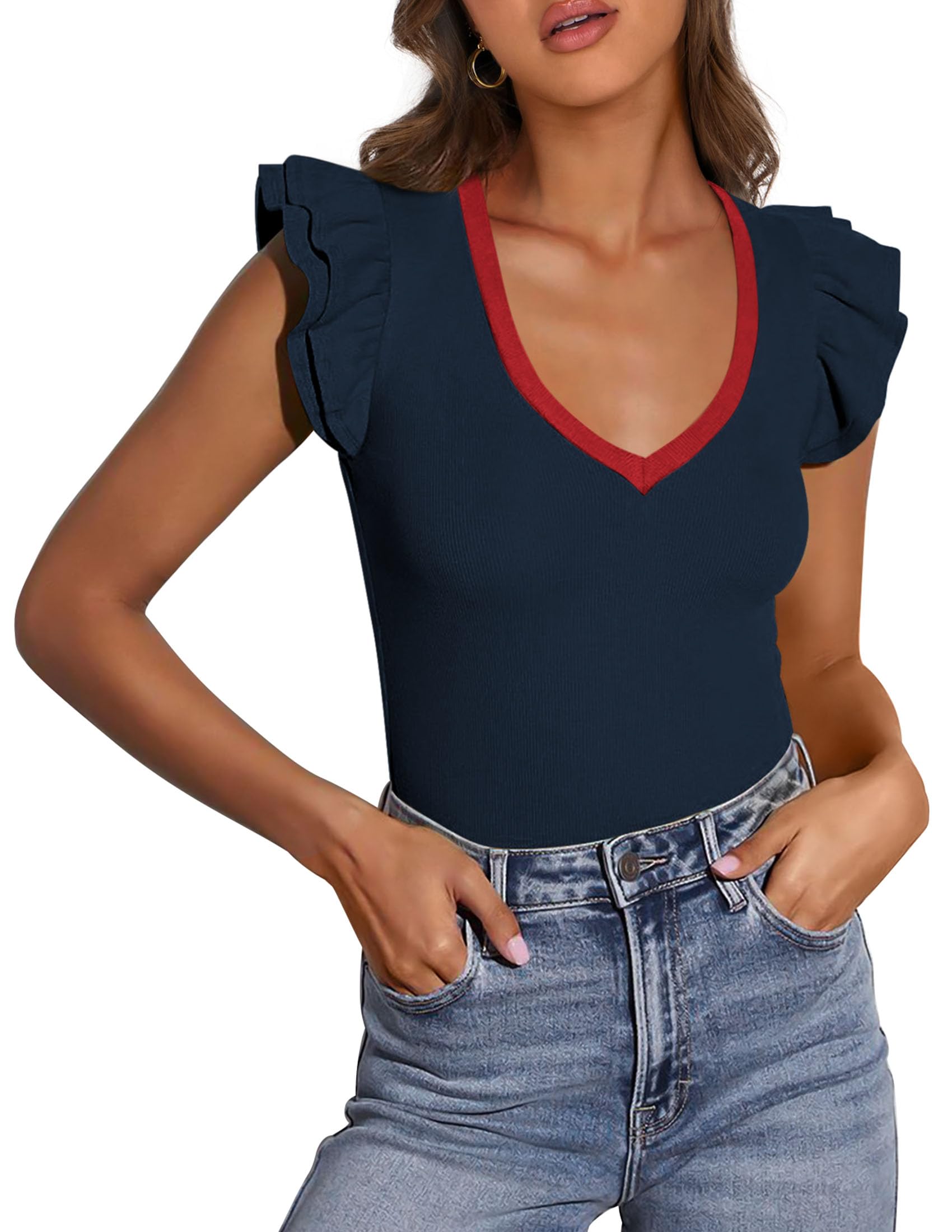 Womens Sleeveless Slim Fit T Shirts,Navy,S