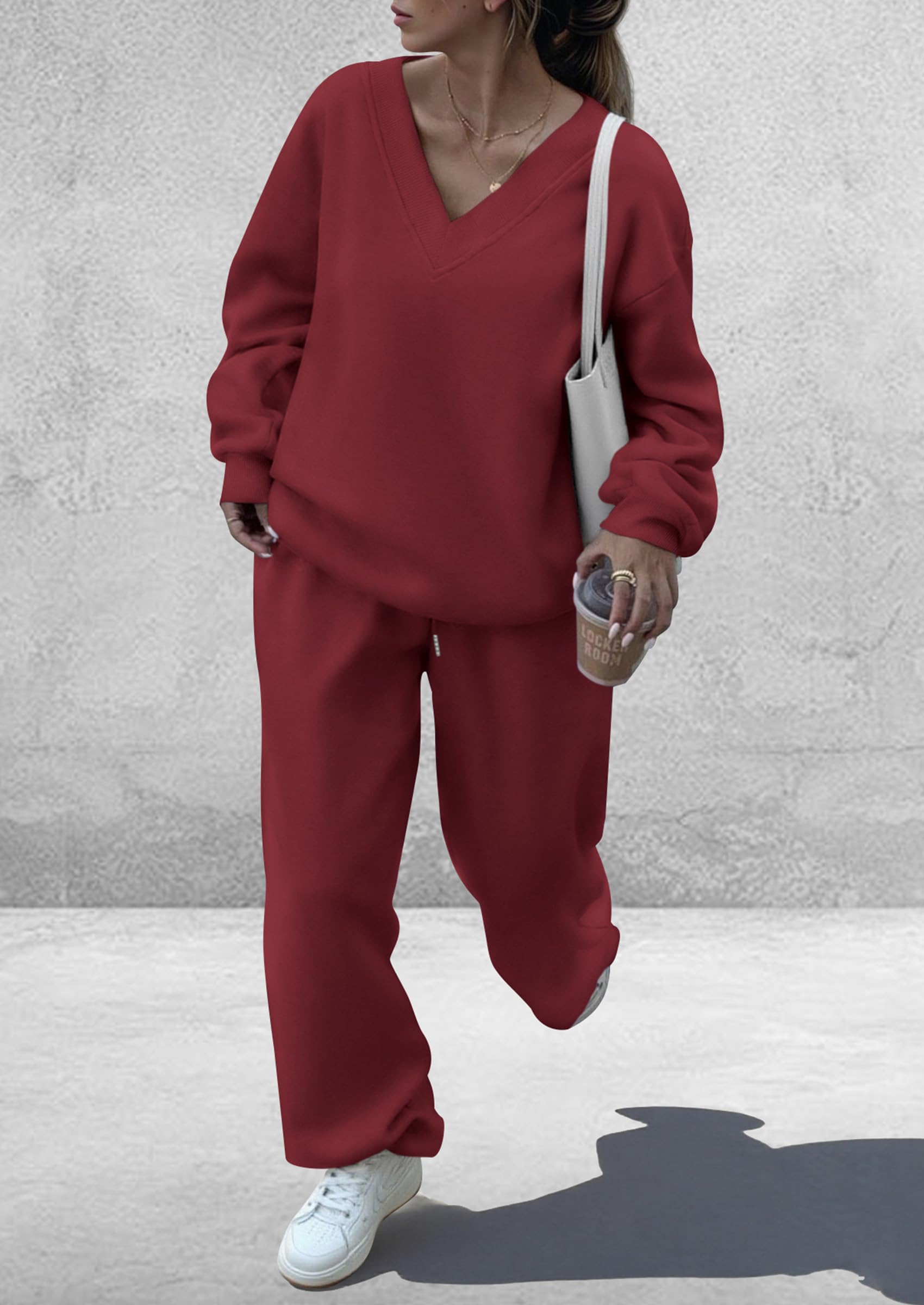 Womens 2 Piece Outfits Fall Sweatsuits,Wine Red,S