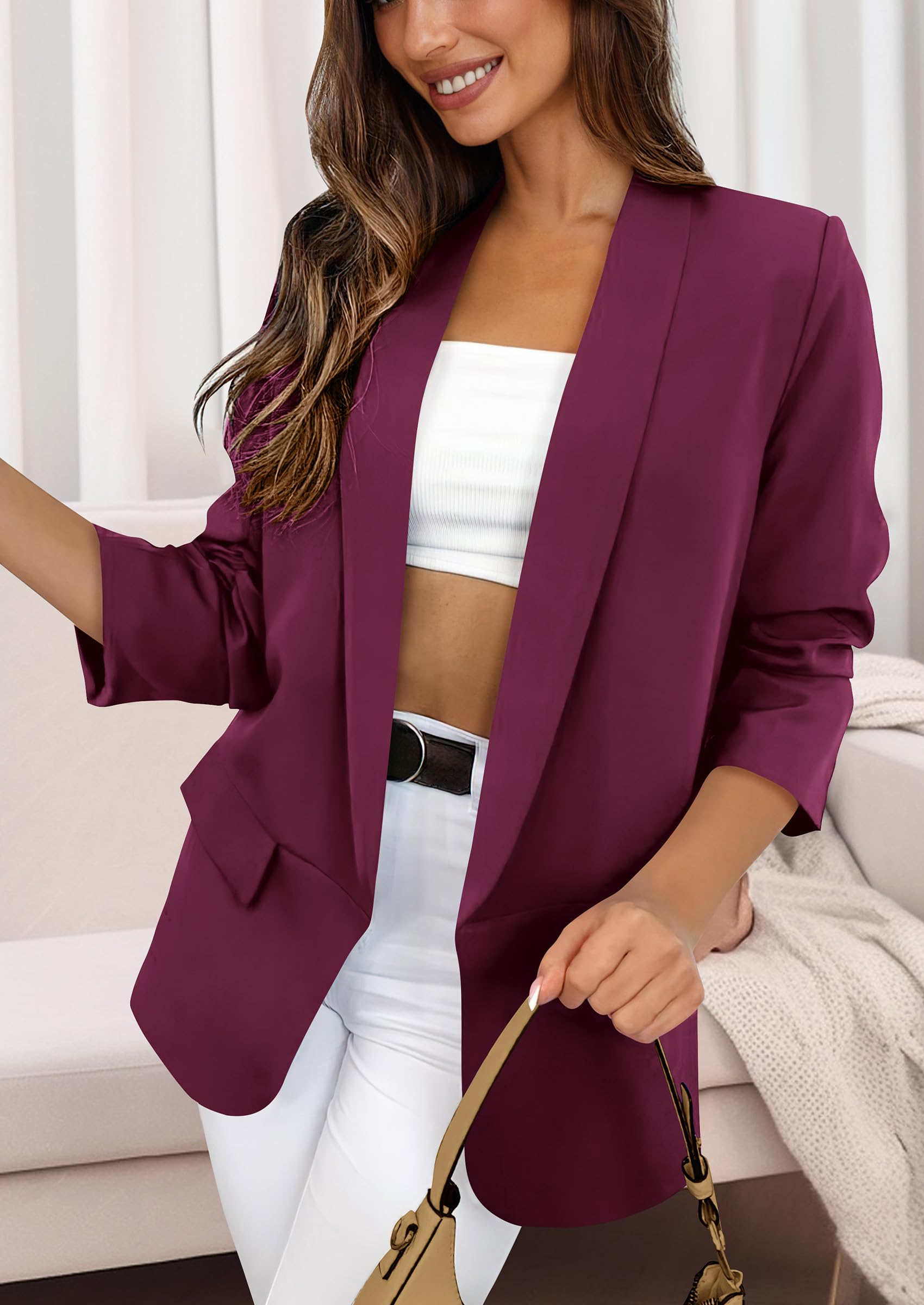 Women's Fall Fashion Business Casual Blazers(Purple Red,S)