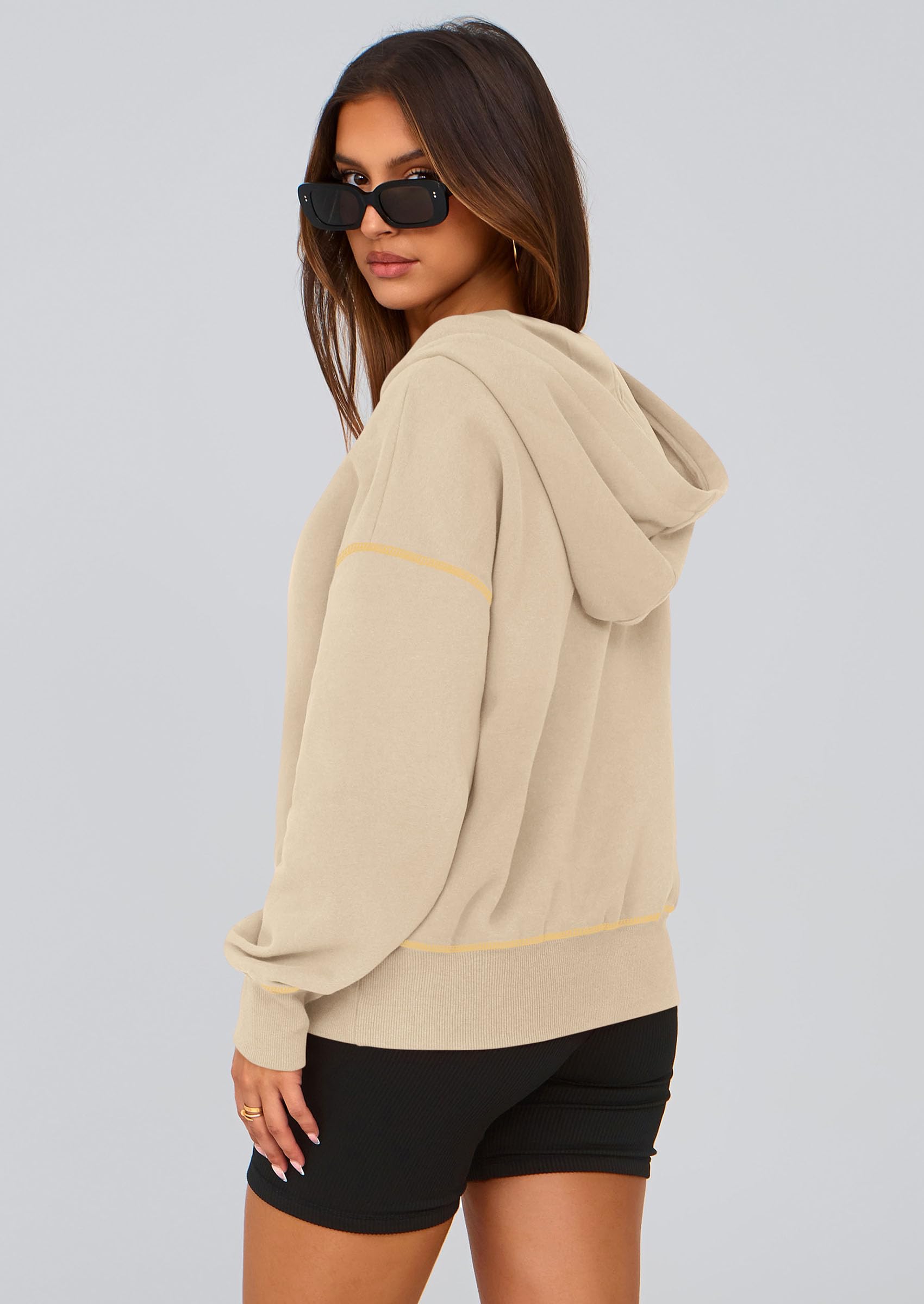 Women's Fall Half Zip Cropped Hoodie Sweatshirt Beige