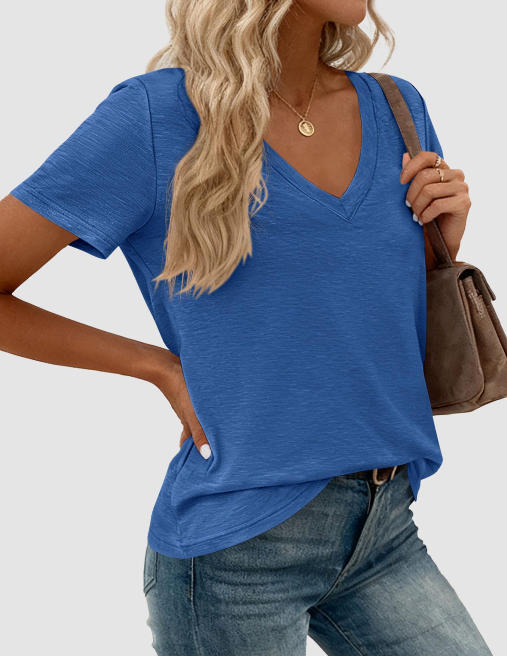 Womens Tops Short Sleeve Oversized Tshirts, Blue,S