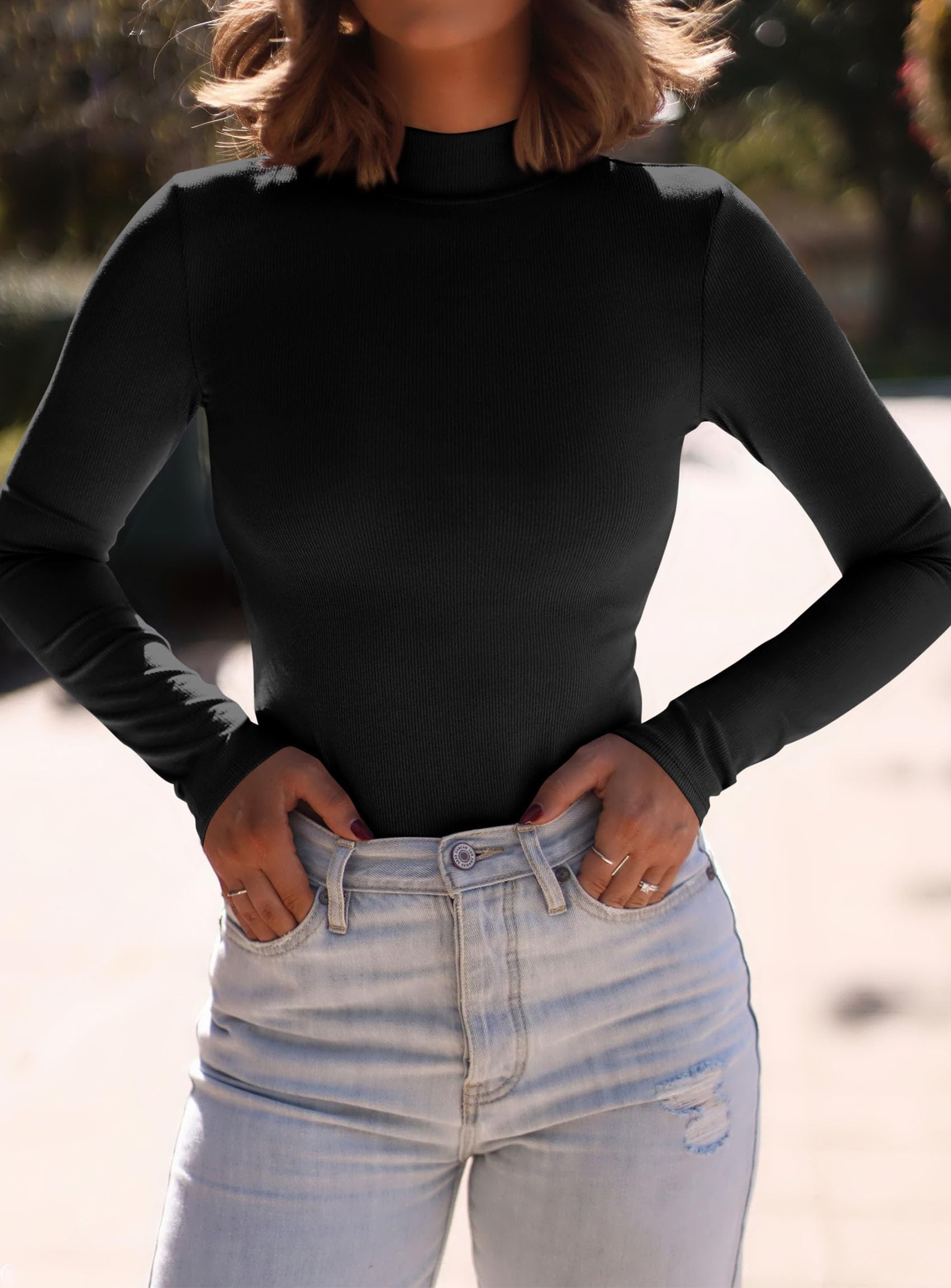 Womens Mock Turtleneck Fall Long Sleeve Shirts,Black,XS