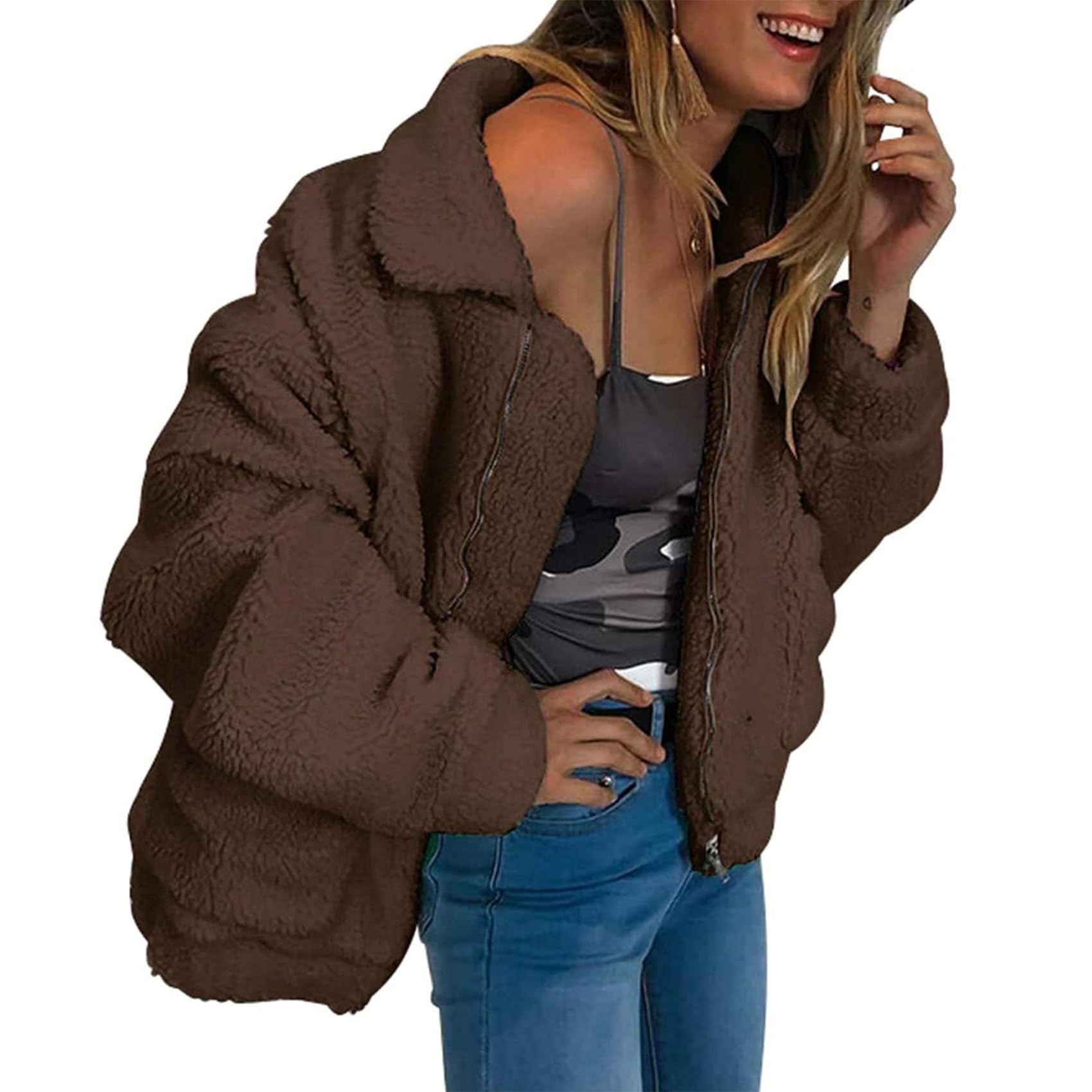 Oversized Sherpa Fleece Jacket Women's Winter Coats Outerwear