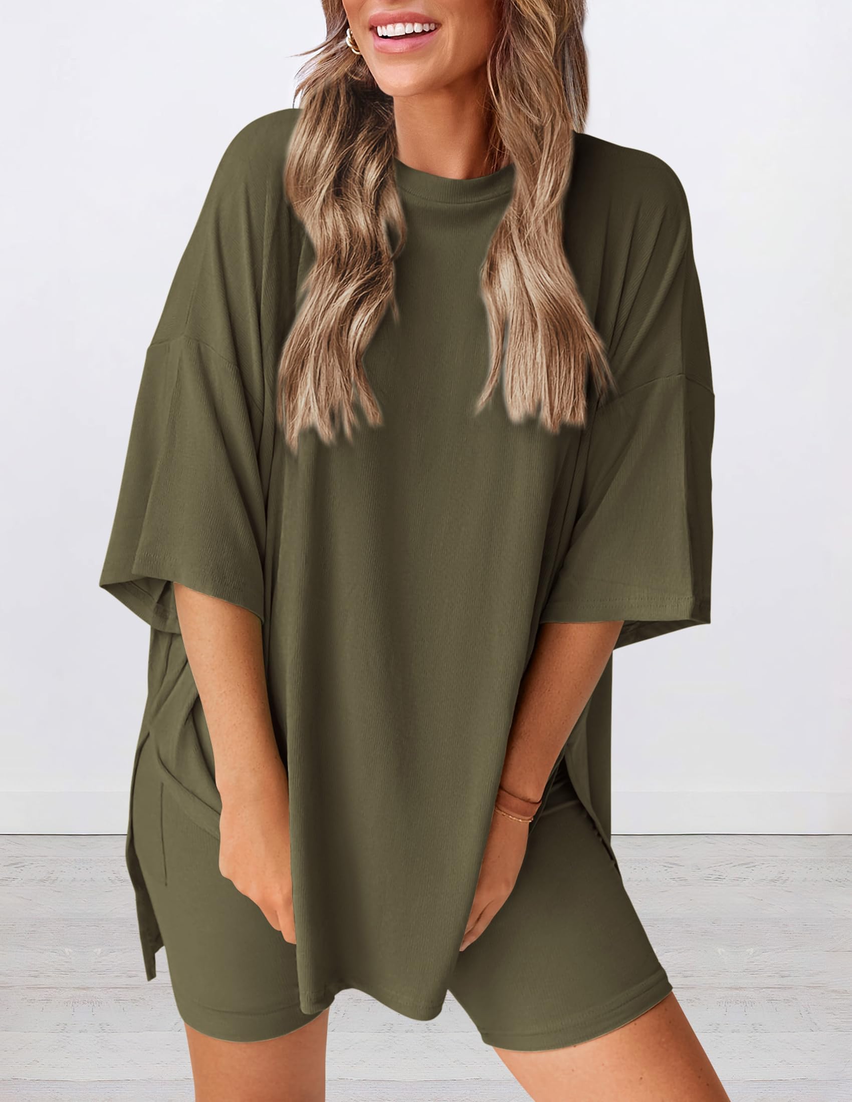 Women 2 Piece Lounge Set Airport Travel Outfit, Army Green,S